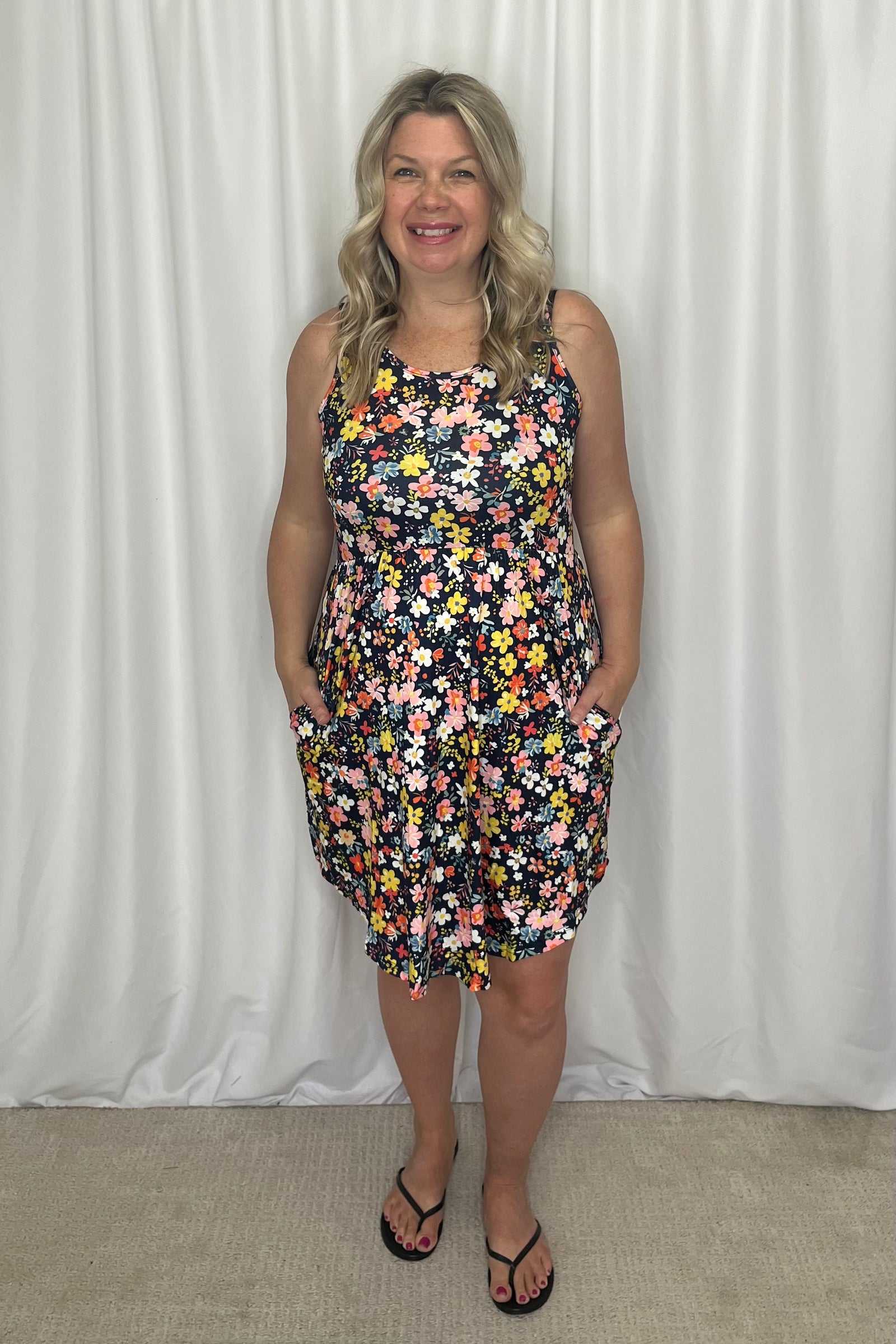 Shirley Tank Dress - Navy Ditsy