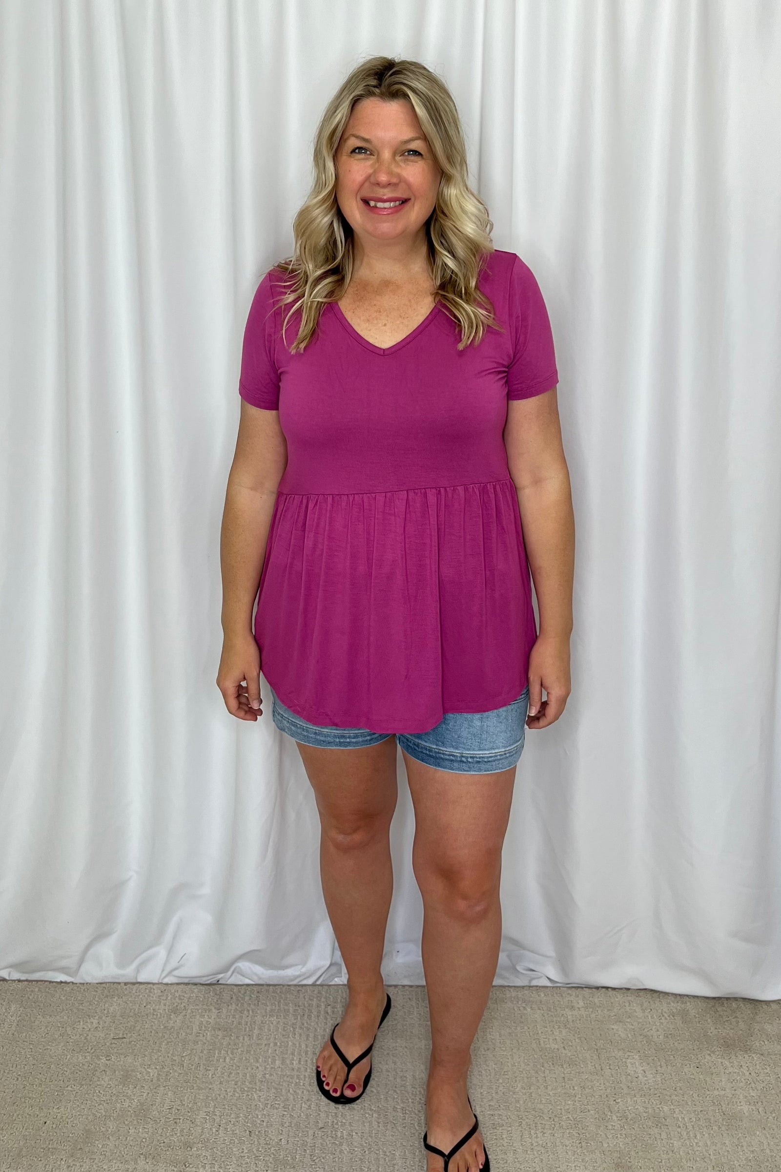 Michelle Mae "Sarah" Ruffle Short Sleeve - Orchid