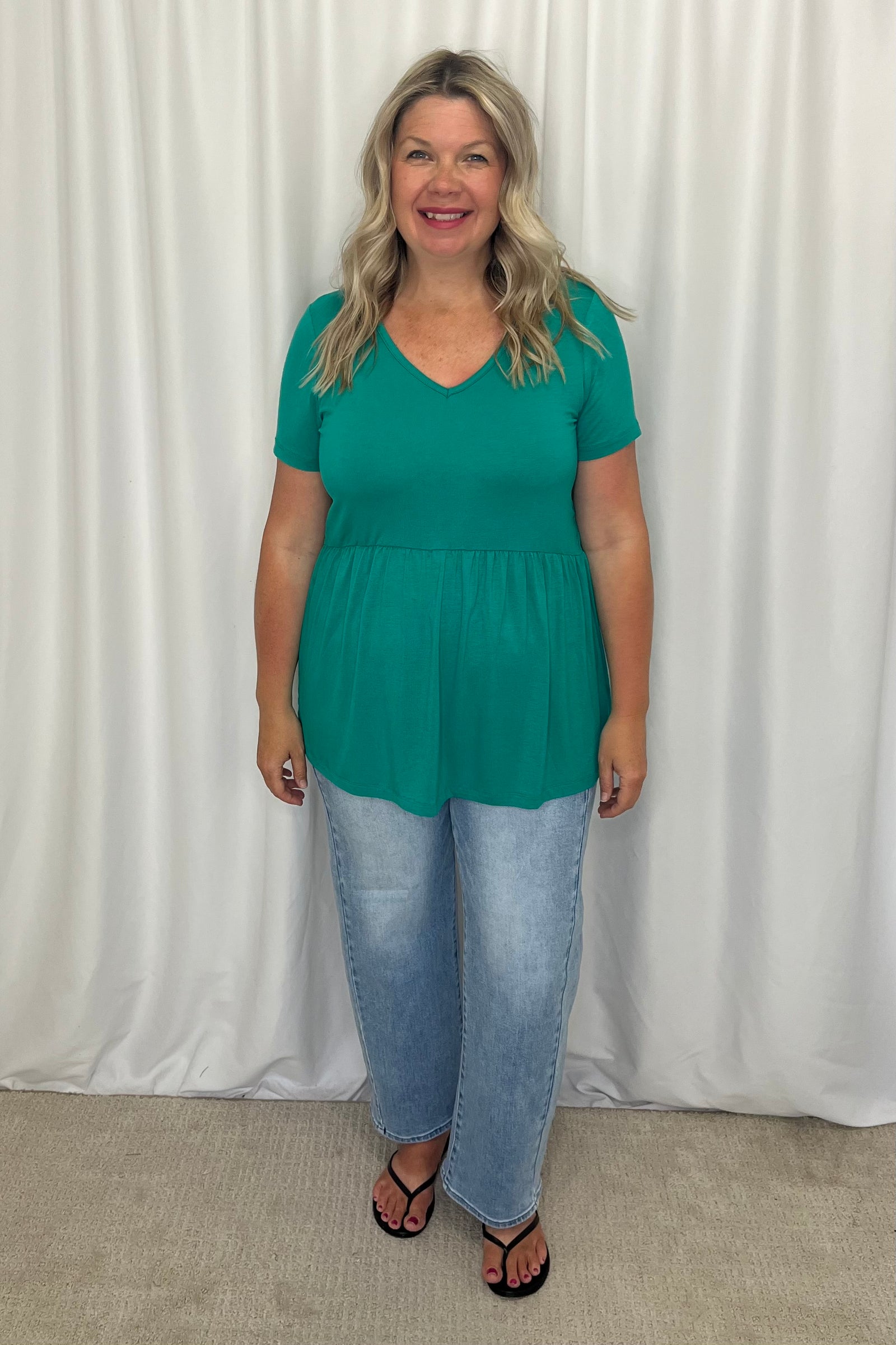 Michelle Mae "Sarah" Ruffle Short Sleeve - Teal