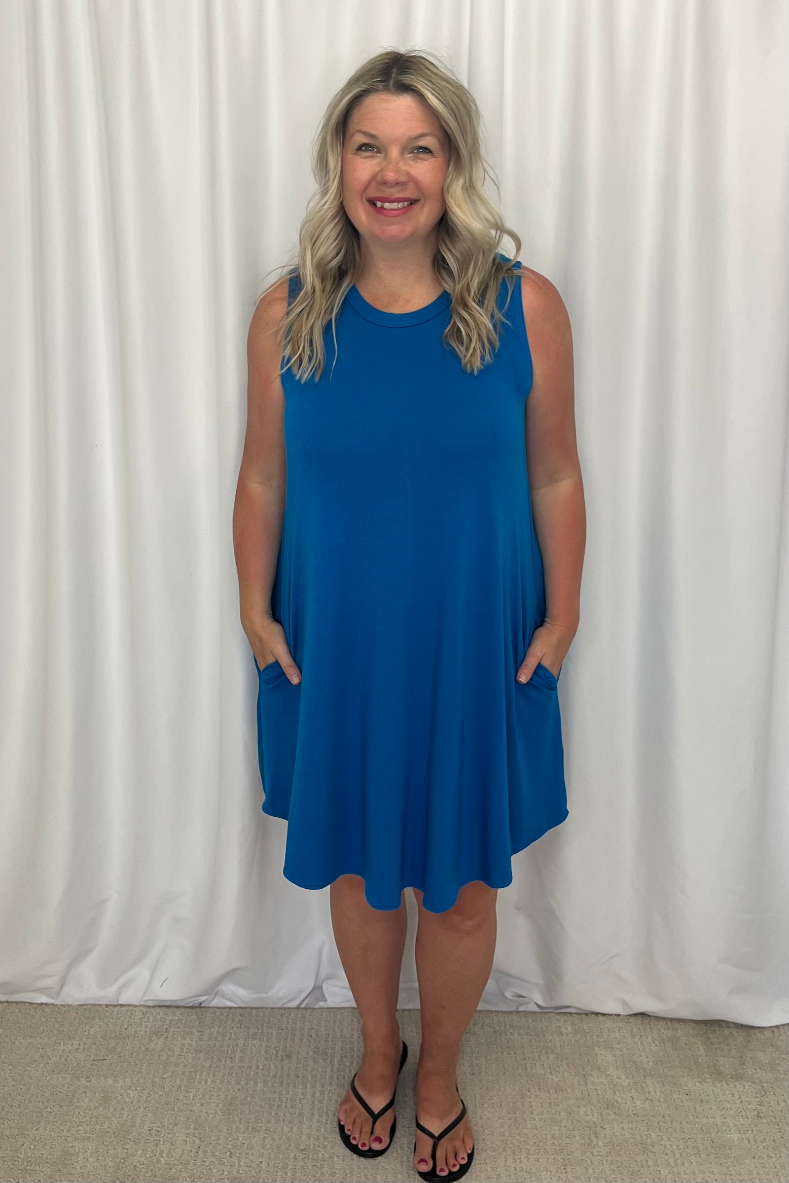 Maddy Tank Dress with Pockets - Blue