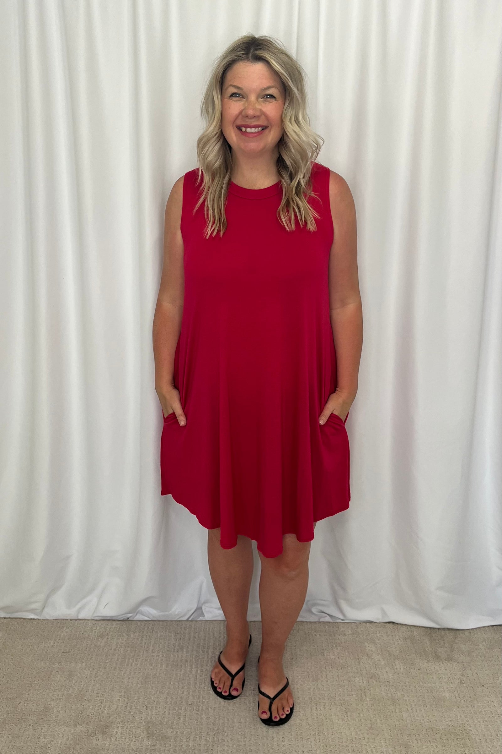 Maddy Tank Dress with Pockets - Hot Fuchsia