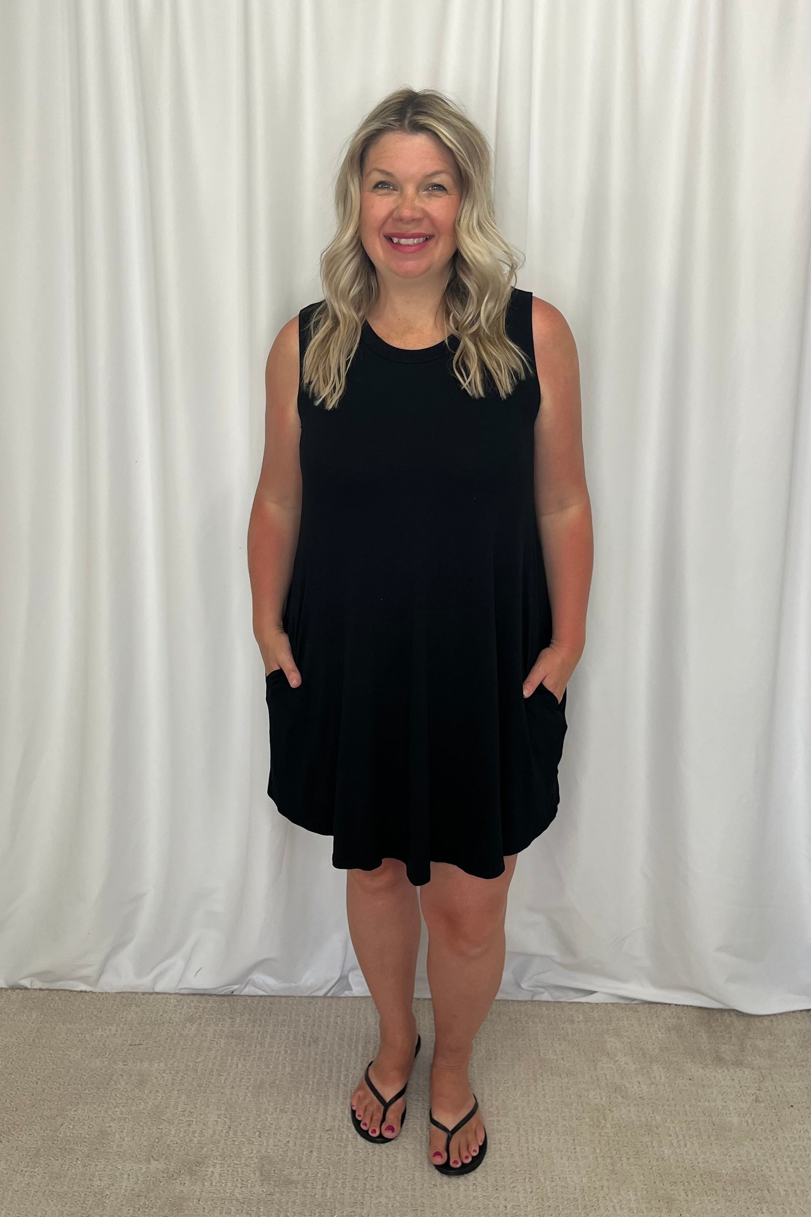 Maddy Tank Dress with Pockets - Black