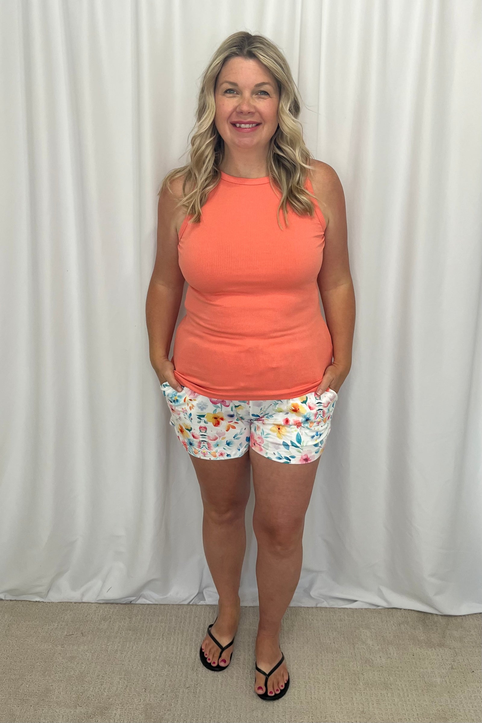 Michelle Mae Tara Ribbed Tank - Coral