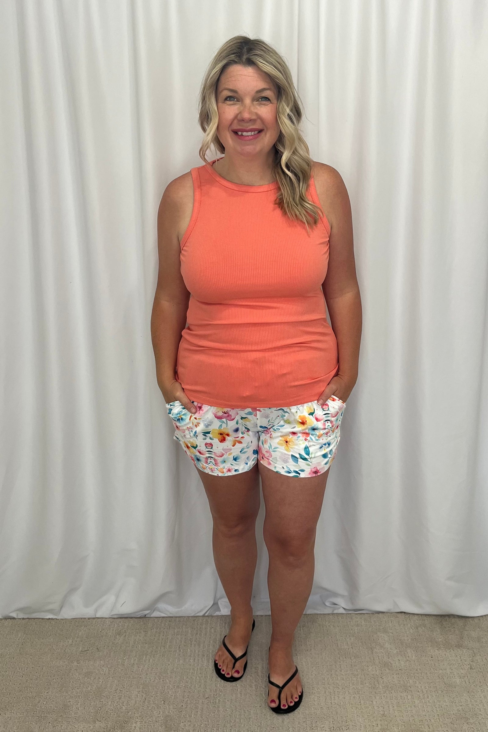 Michelle Mae Tara Ribbed Tank - Coral