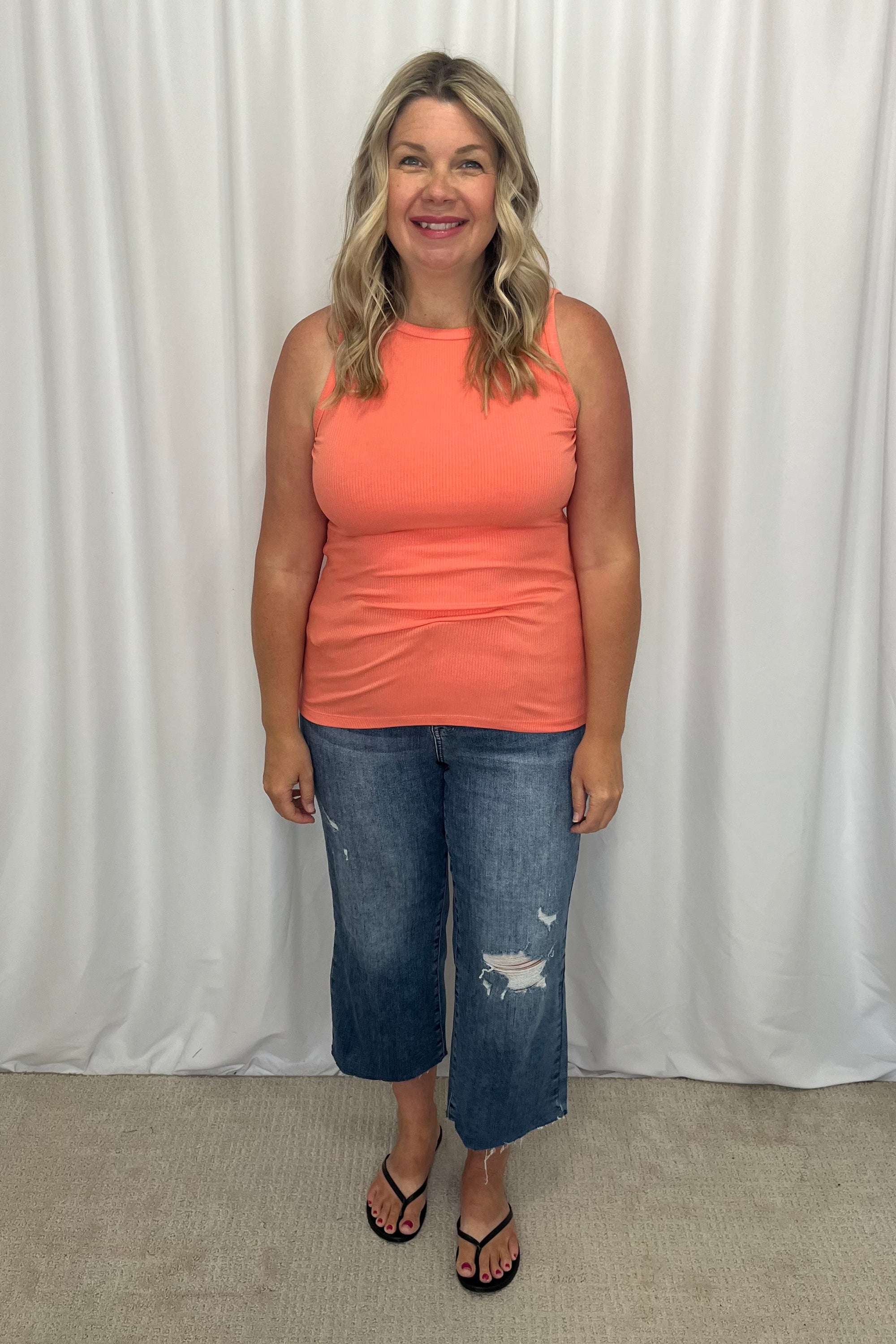 Michelle Mae Tara Ribbed Tank - Coral