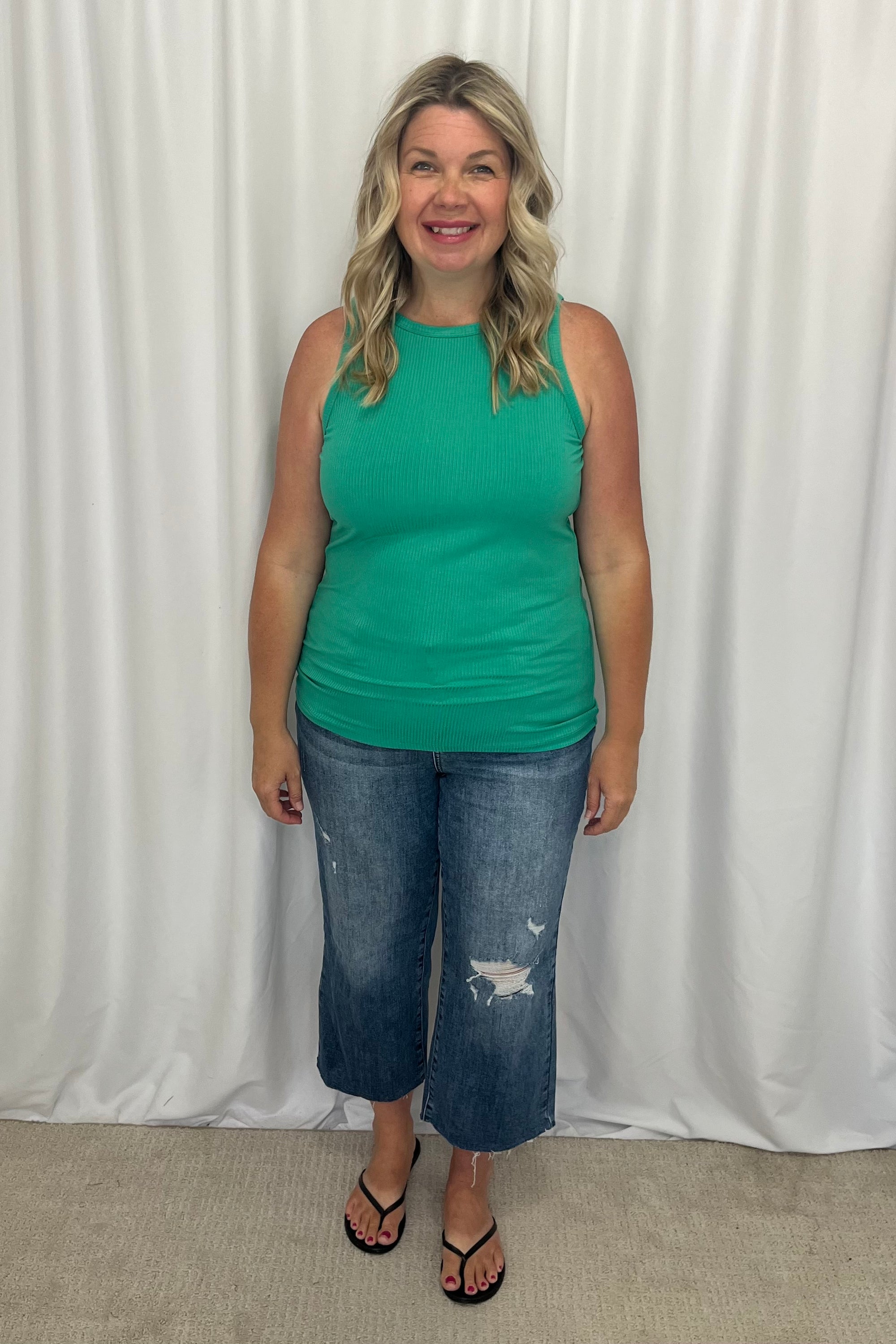 Michelle Mae Tara Ribbed Tank - Green