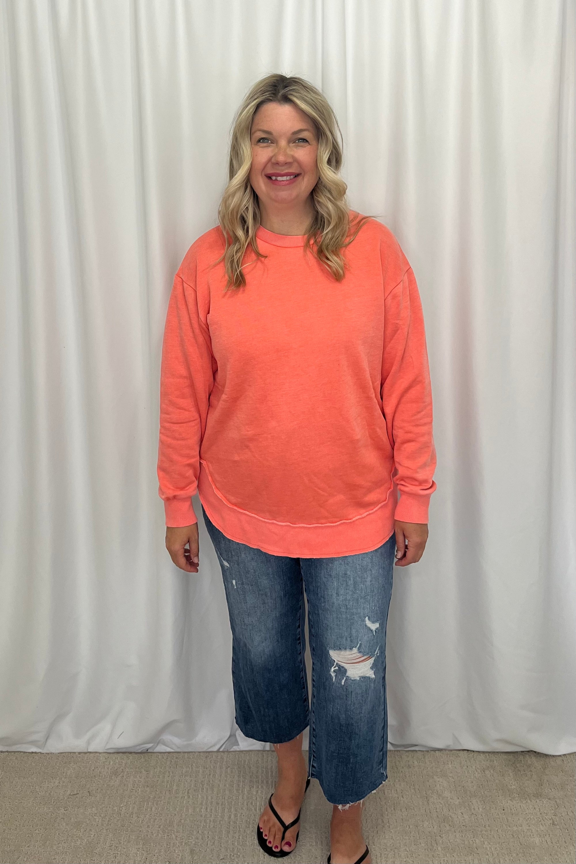 Michelle Mae Vintage Wash Pullover - Deep Coral