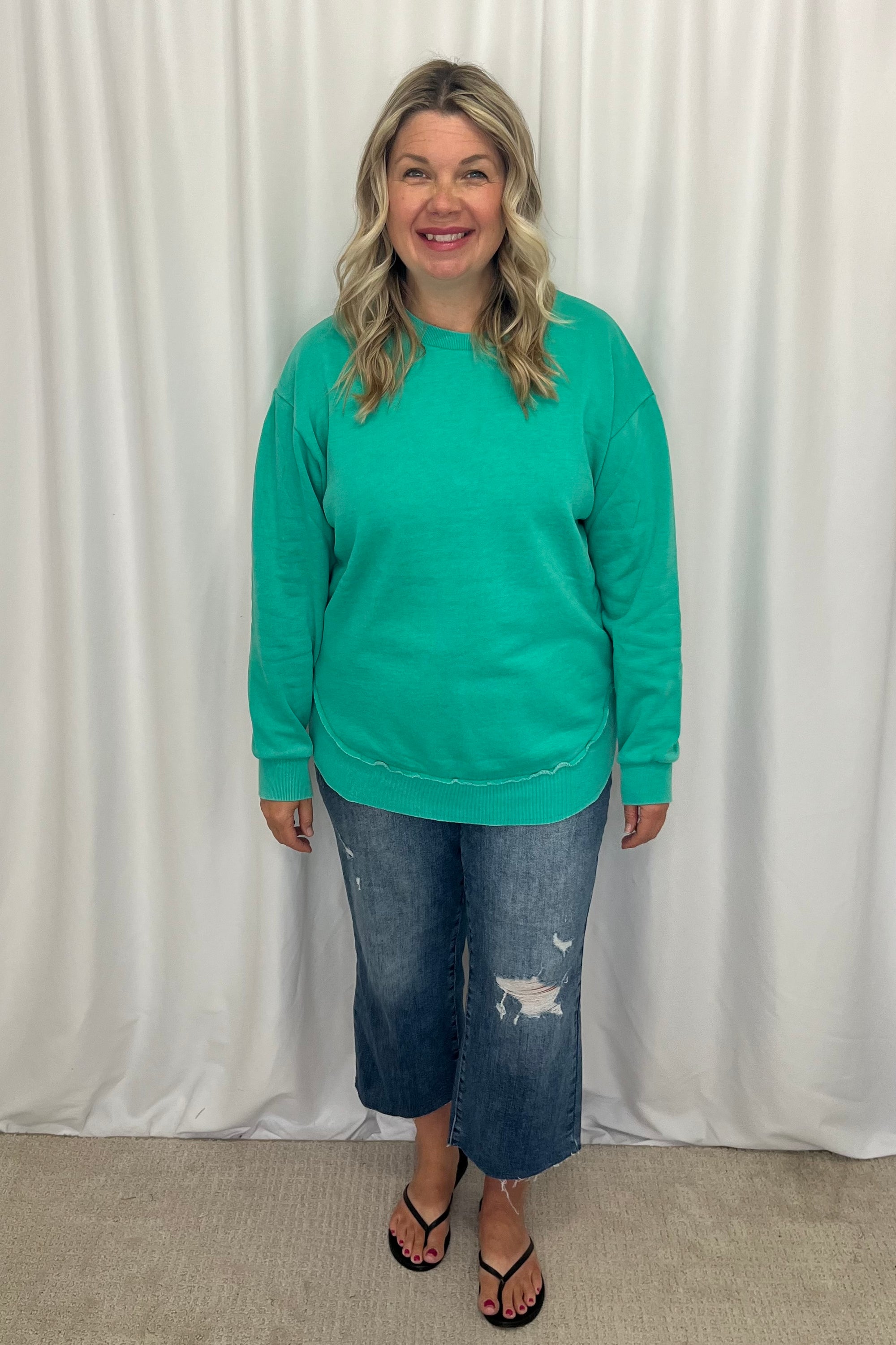 Michelle Mae Vintage Wash Pullover - Caribbean Green