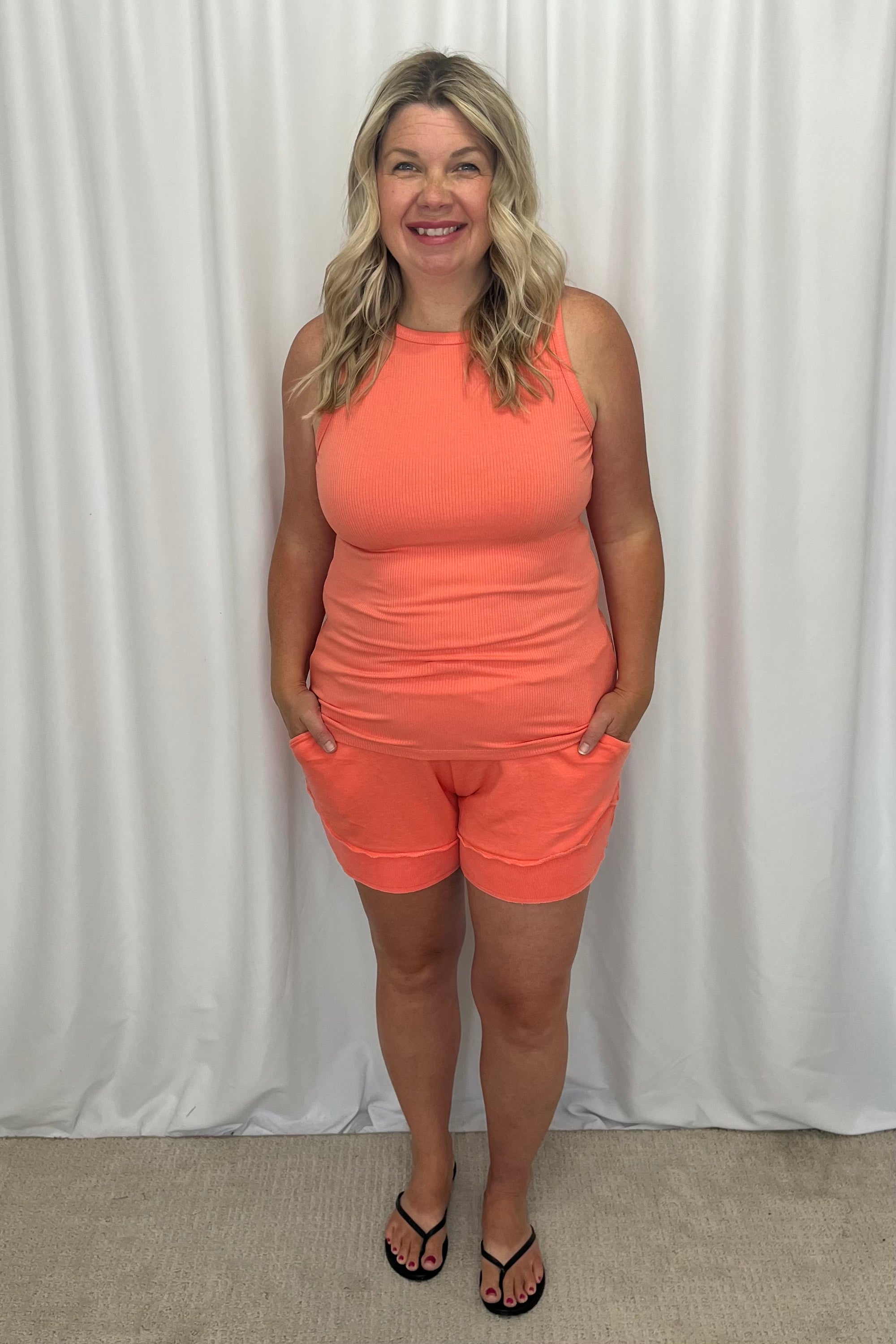 Michelle Mae Tara Ribbed Tank - Coral