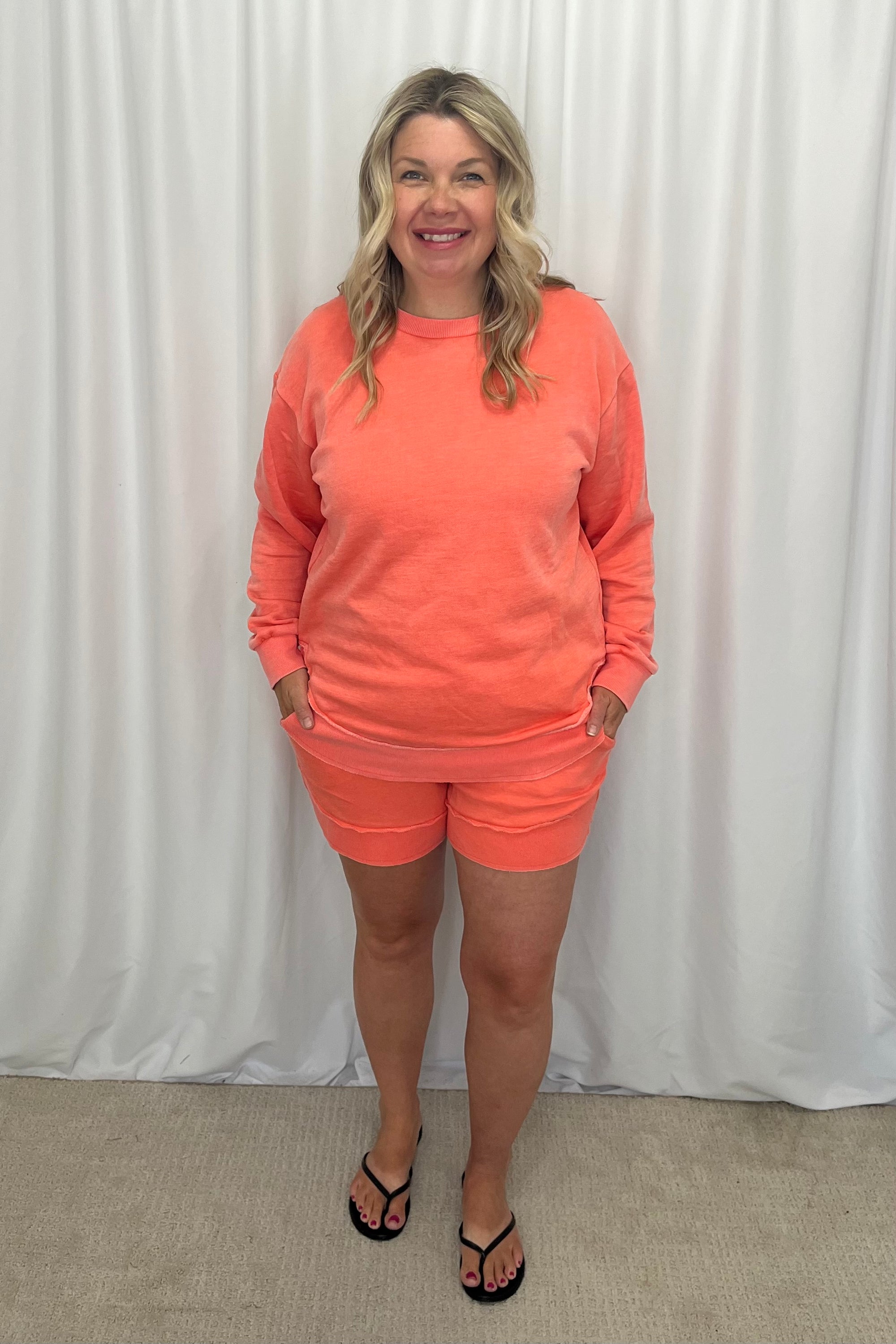 Michelle Mae Vintage Wash Pullover - Deep Coral