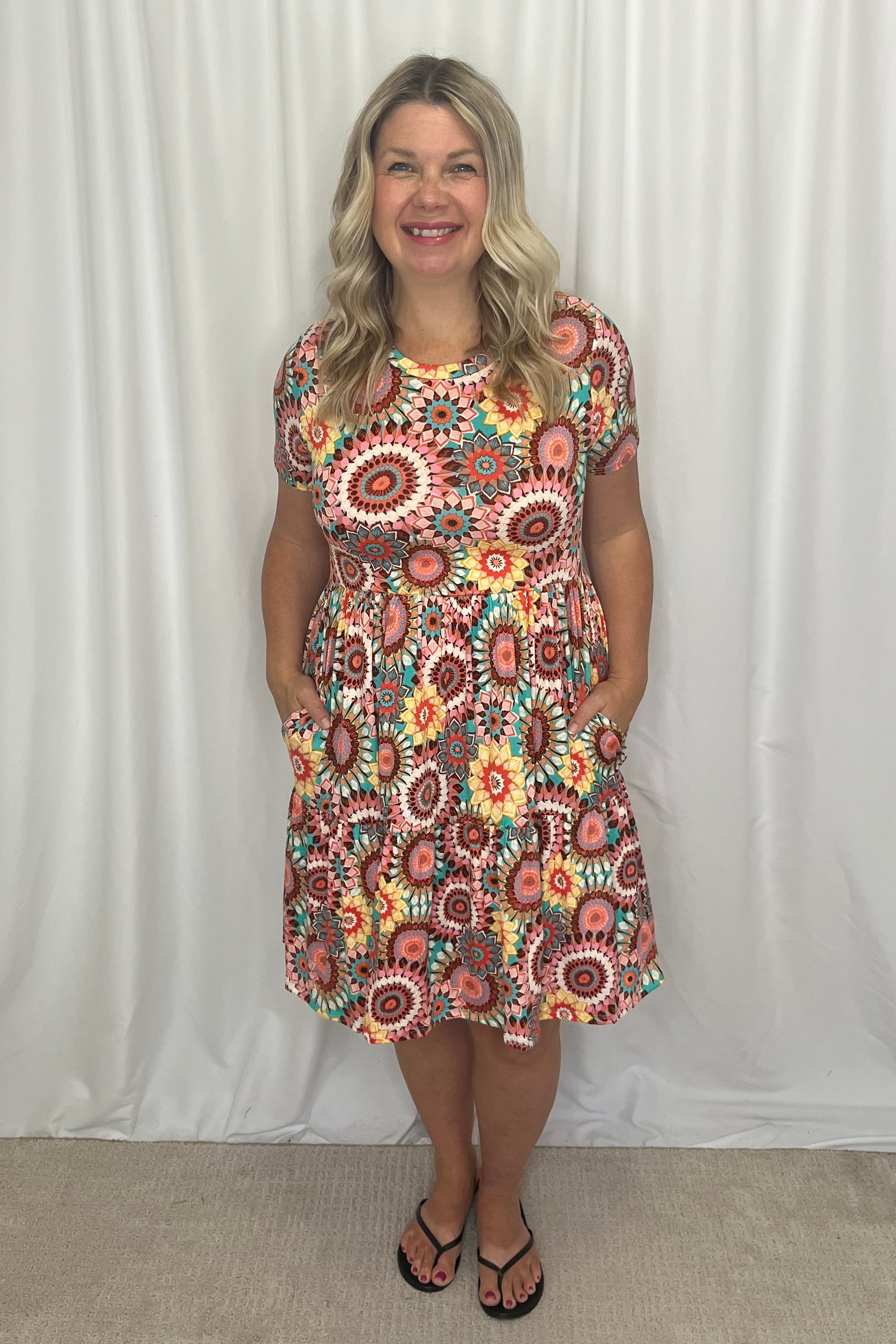 Marcia Tiered Dress with Pockets - Festival Bloom