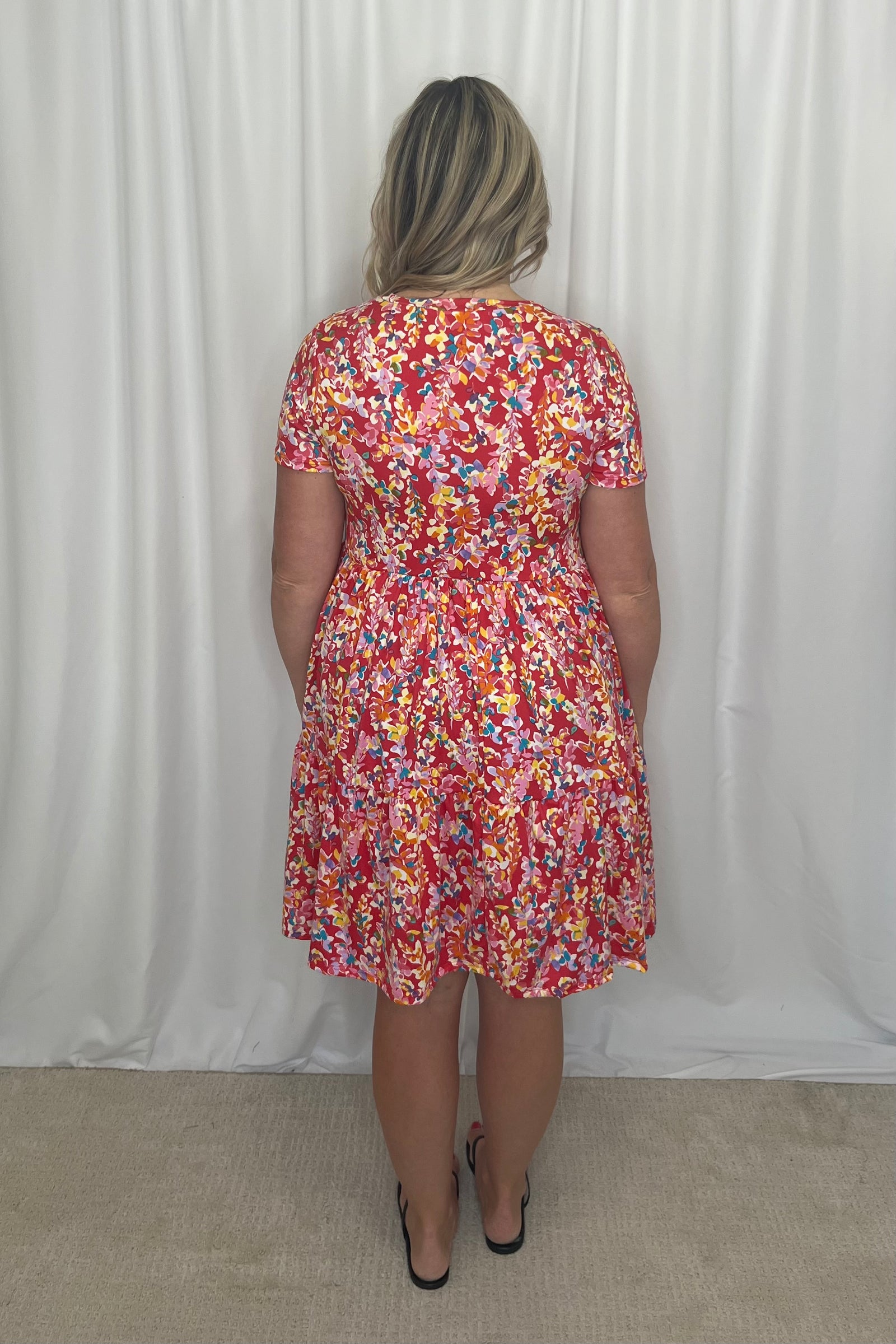 Marcia Tiered Dress with Pockets - Fuchsia Floral