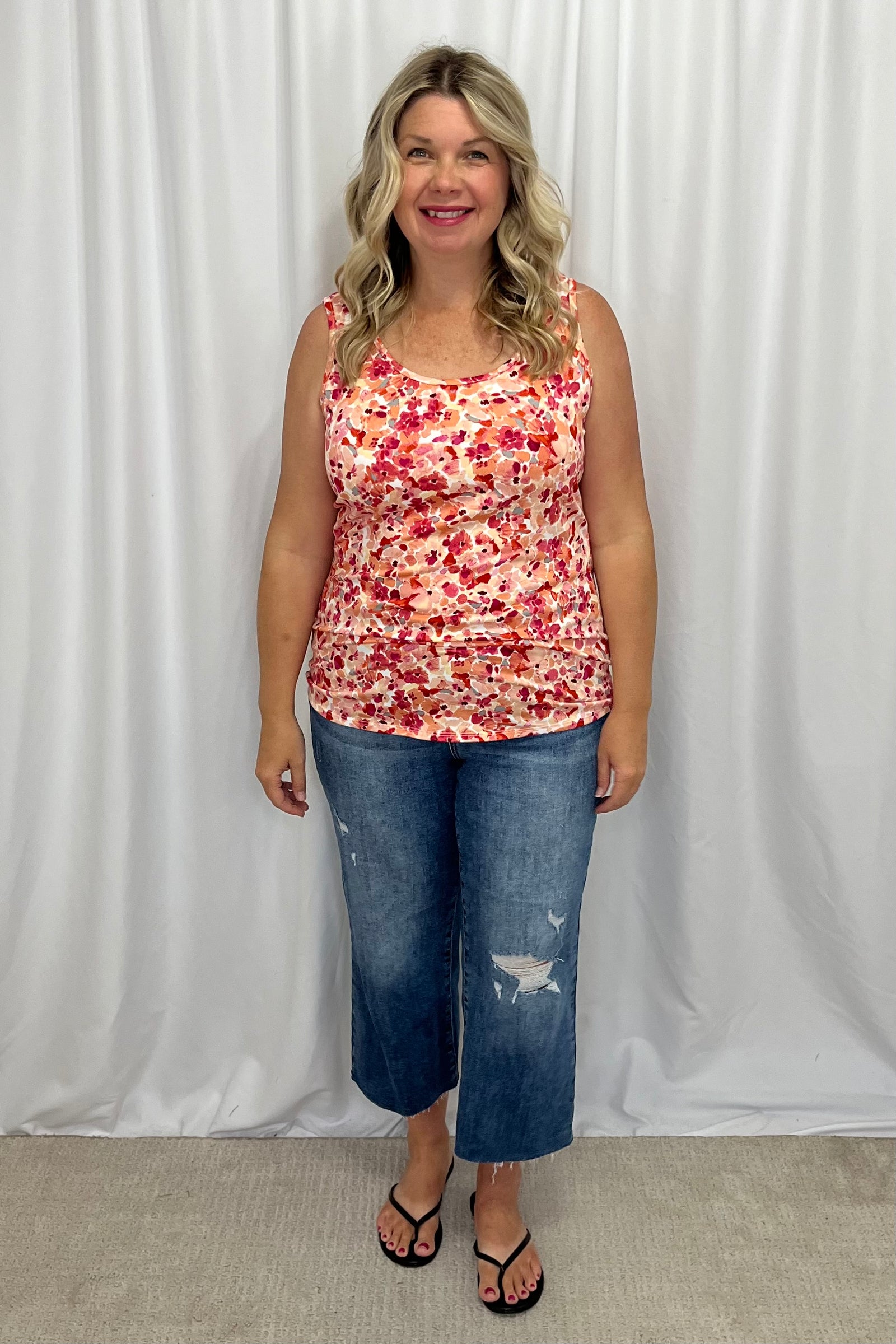 Michelle Mae Luxe Crew Tank - Peach Abstract Floral