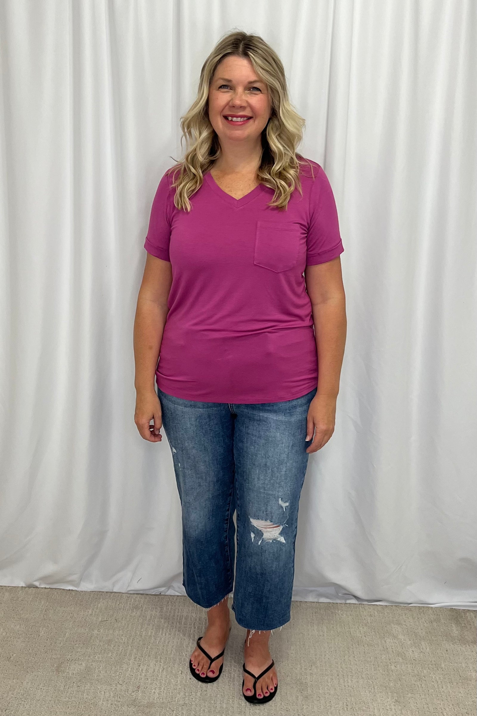 Michelle Mae "Sophie" Pocket Tee - Magenta