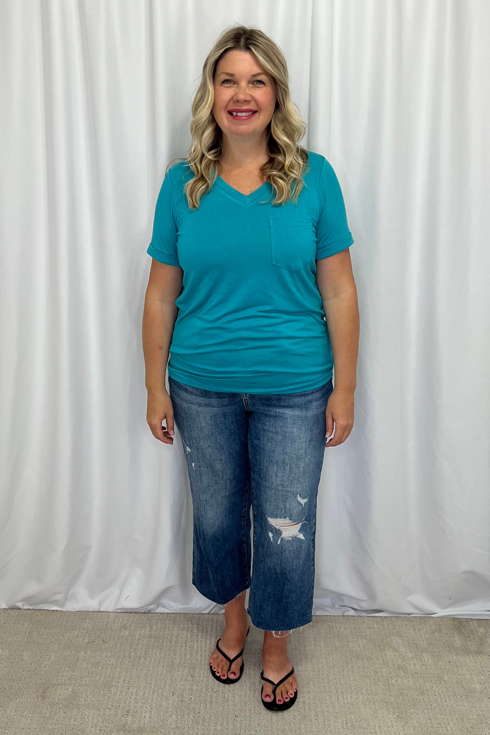 Michelle Mae "Sophie" Pocket Tee - Aqua