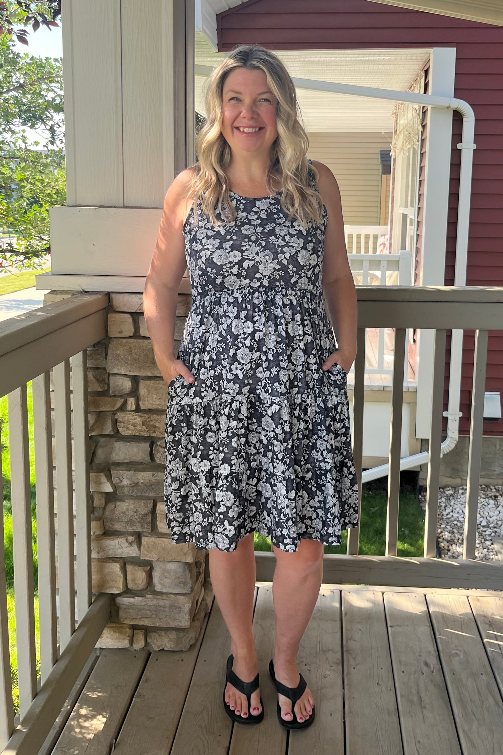 Alena Tiered Dress with Pockets - Black Floral