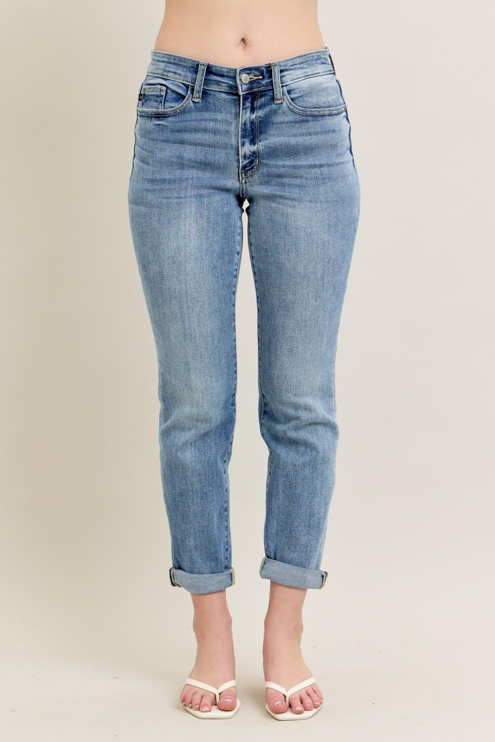 Judy Blue "Marley" Mid Rise Non Distressed Boyfriend Jeans - Light Wash
