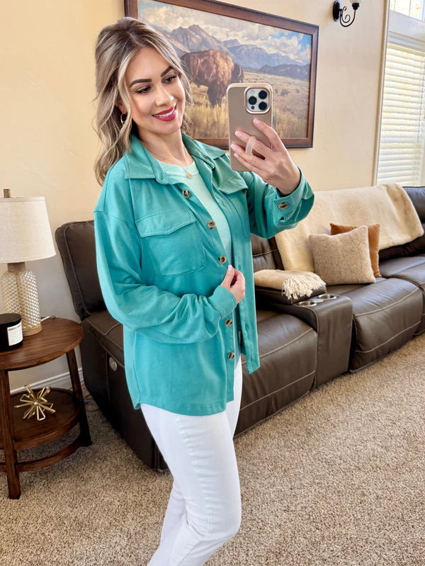 Michelle Mae "Brenna" Button Down Top - Teal