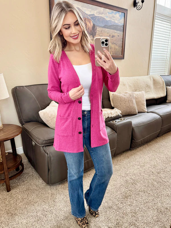 Michelle Mae "Cori" Cardigan - Hot Pink