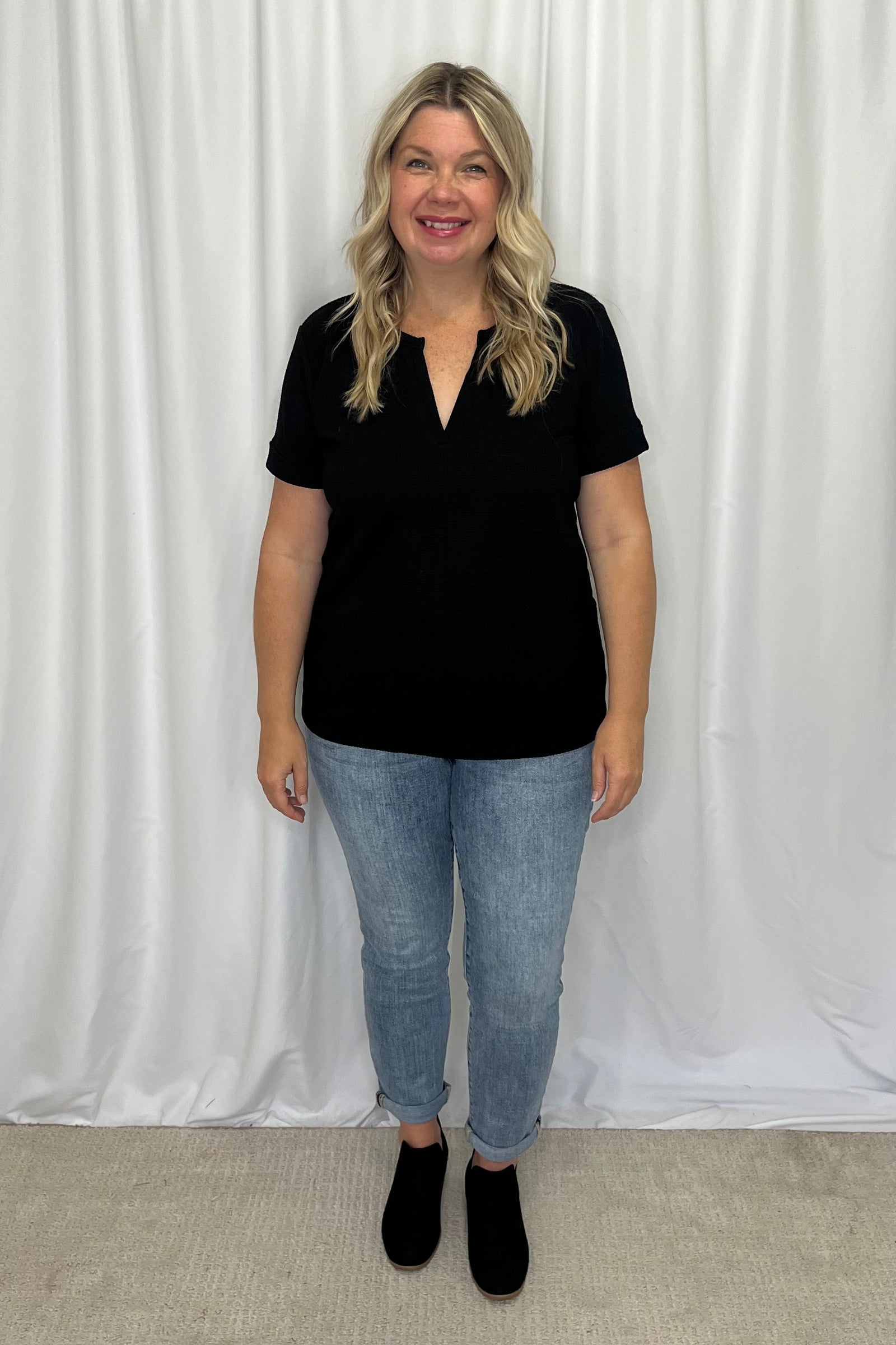 Phoebe Waffle Tee - Black