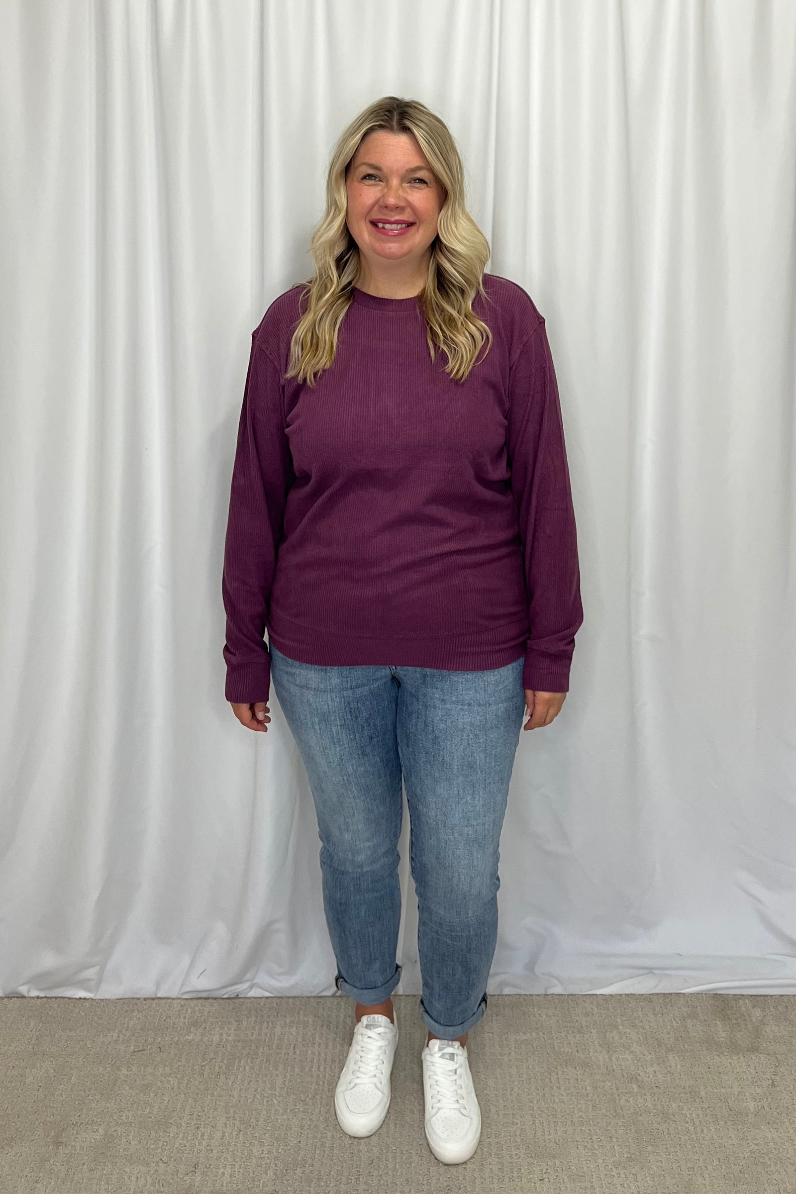 Michelle Mae "Corrine" Ribbed Pullover Top - Plum