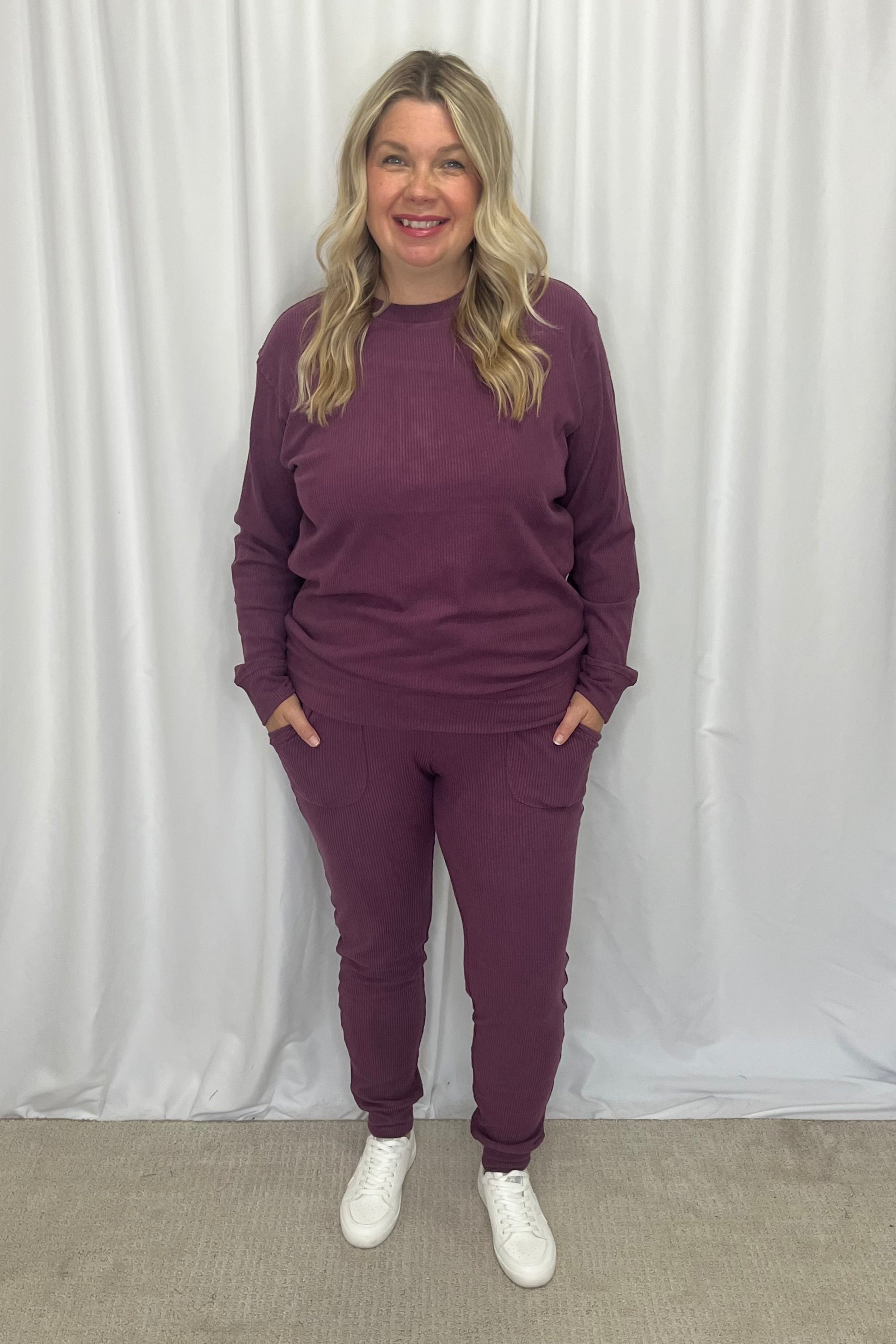Michelle Mae "Corrine" Ribbed Pullover Top - Plum