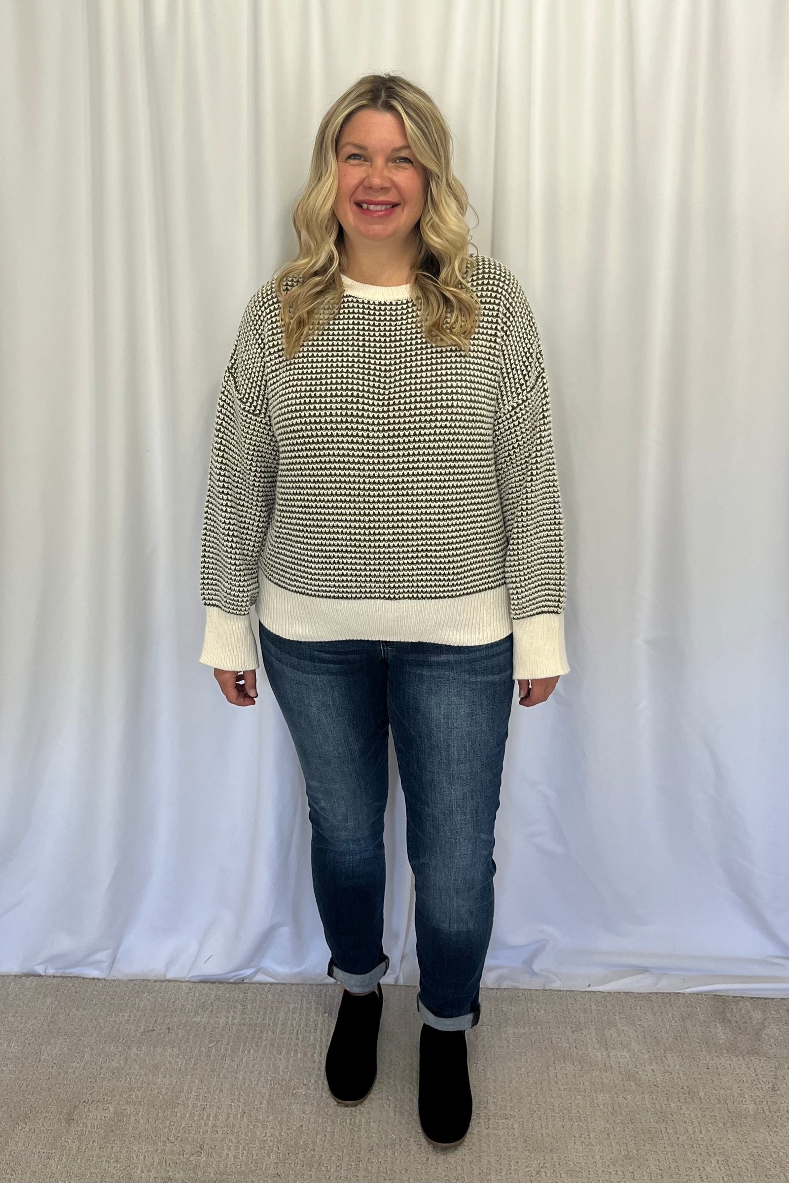 Michelle Mae "Charlotte" Sweater - Olive and Cream