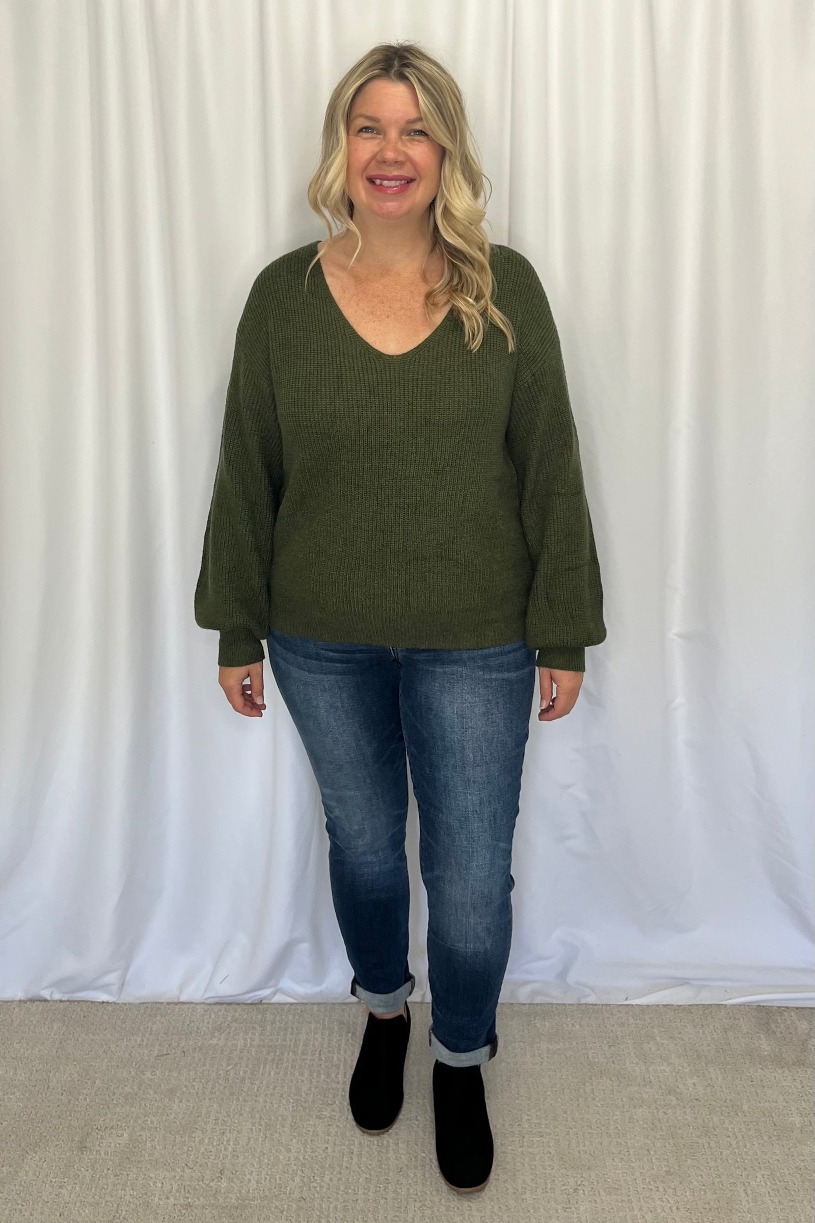 Michelle Mae "Bethany" Bow Knit Sweater - Olive