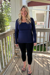 C&#39;est Moi &quot;Bamboo Long Sleeve Scoop Neck Top&quot; - Navy