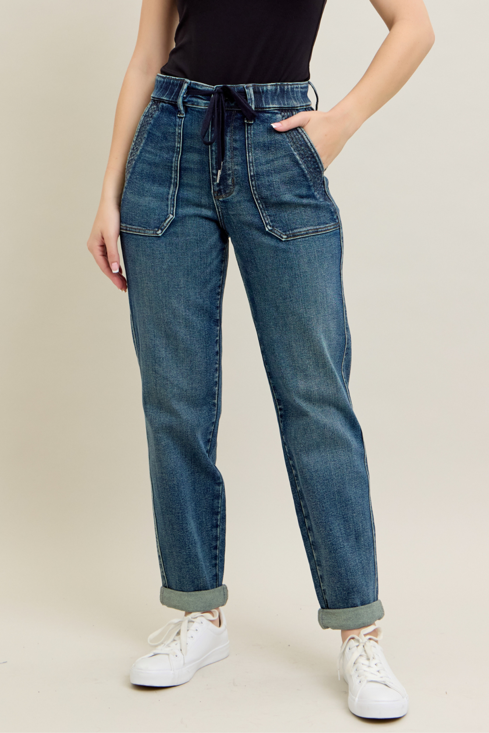 Judy Blue "Finn" High Rise Vintage Wash Denim Jogger - Dark Wash