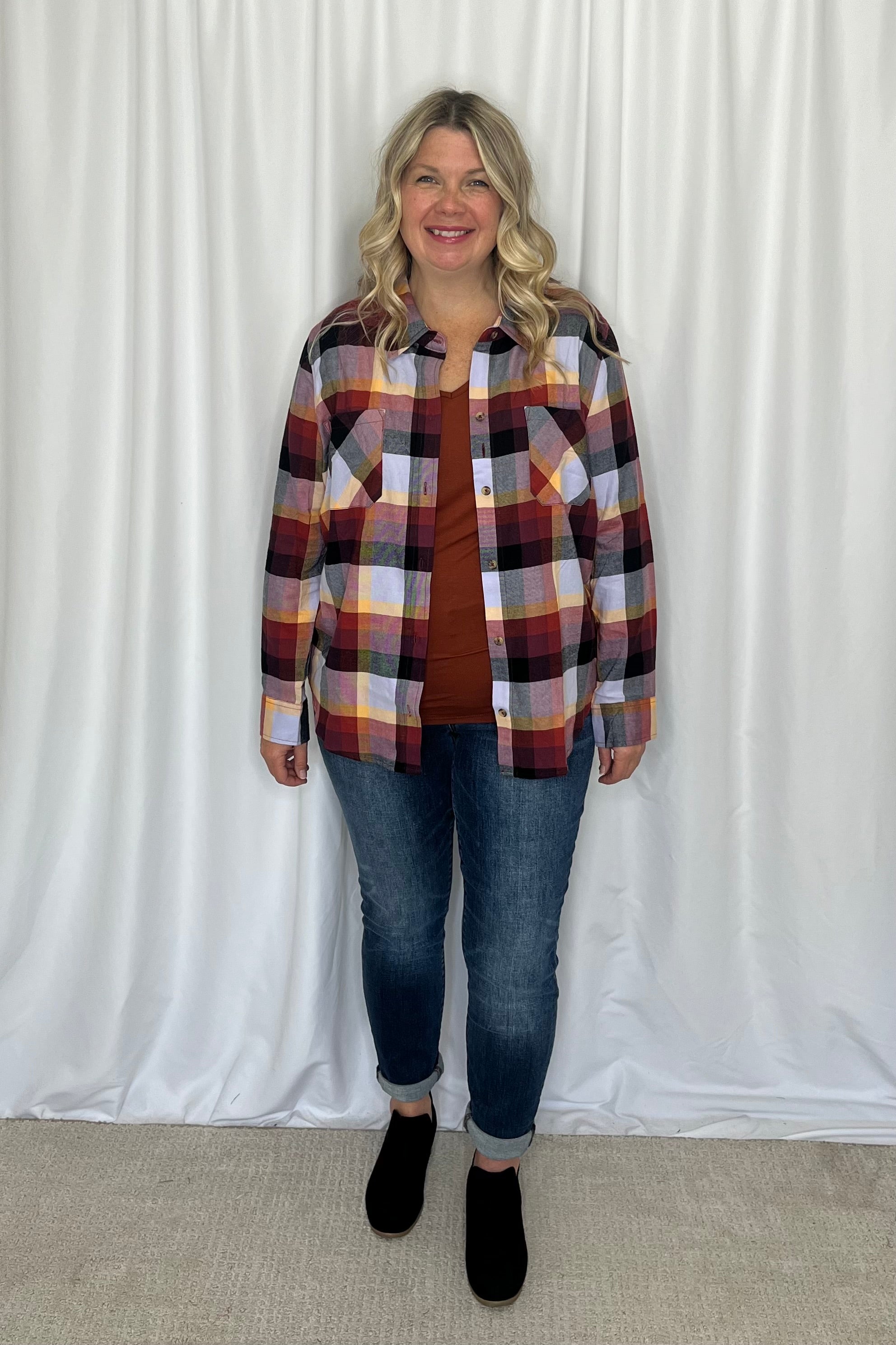 Northern Plaid Button Up Top