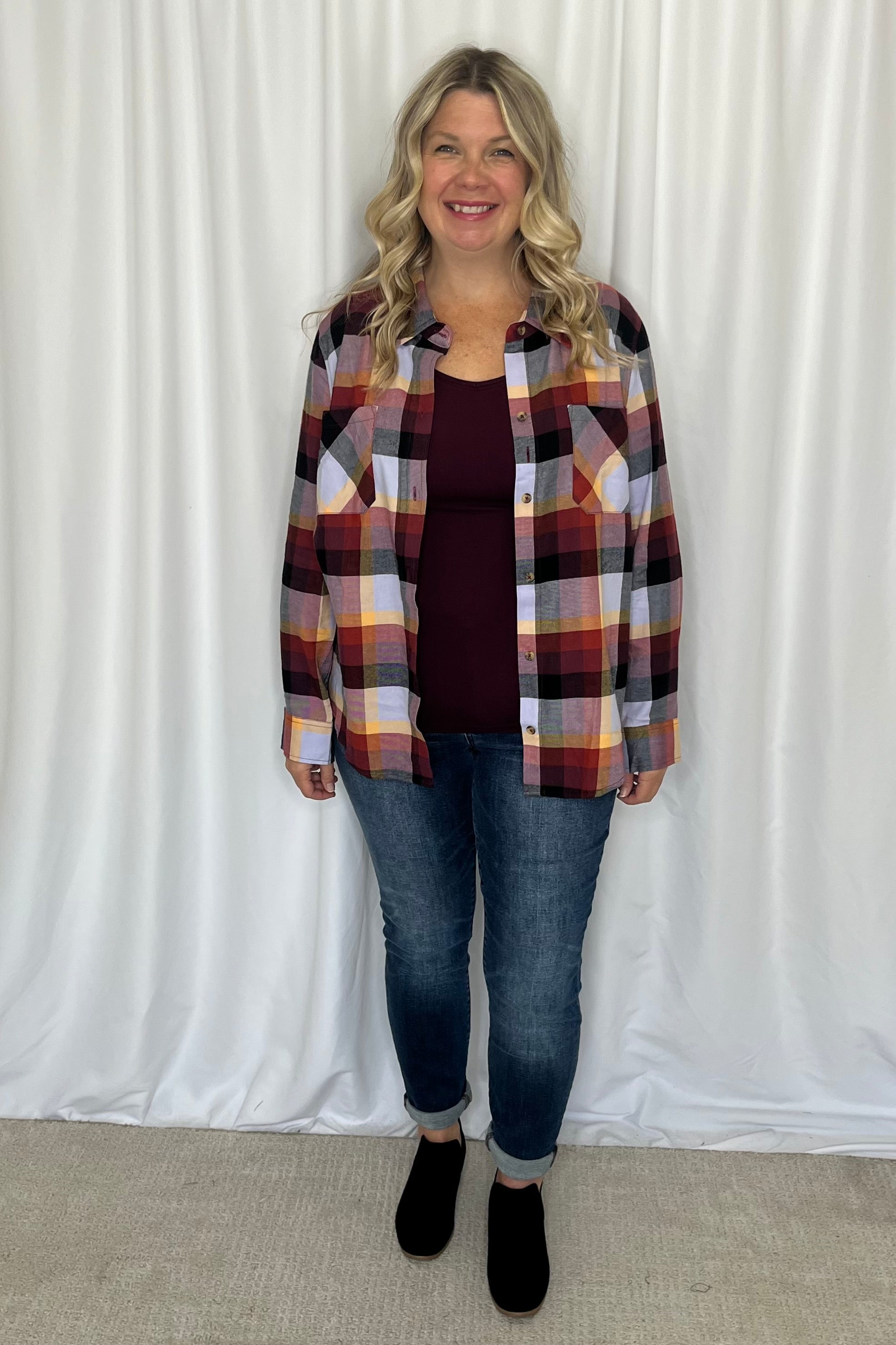 Northern Plaid Button Up Top