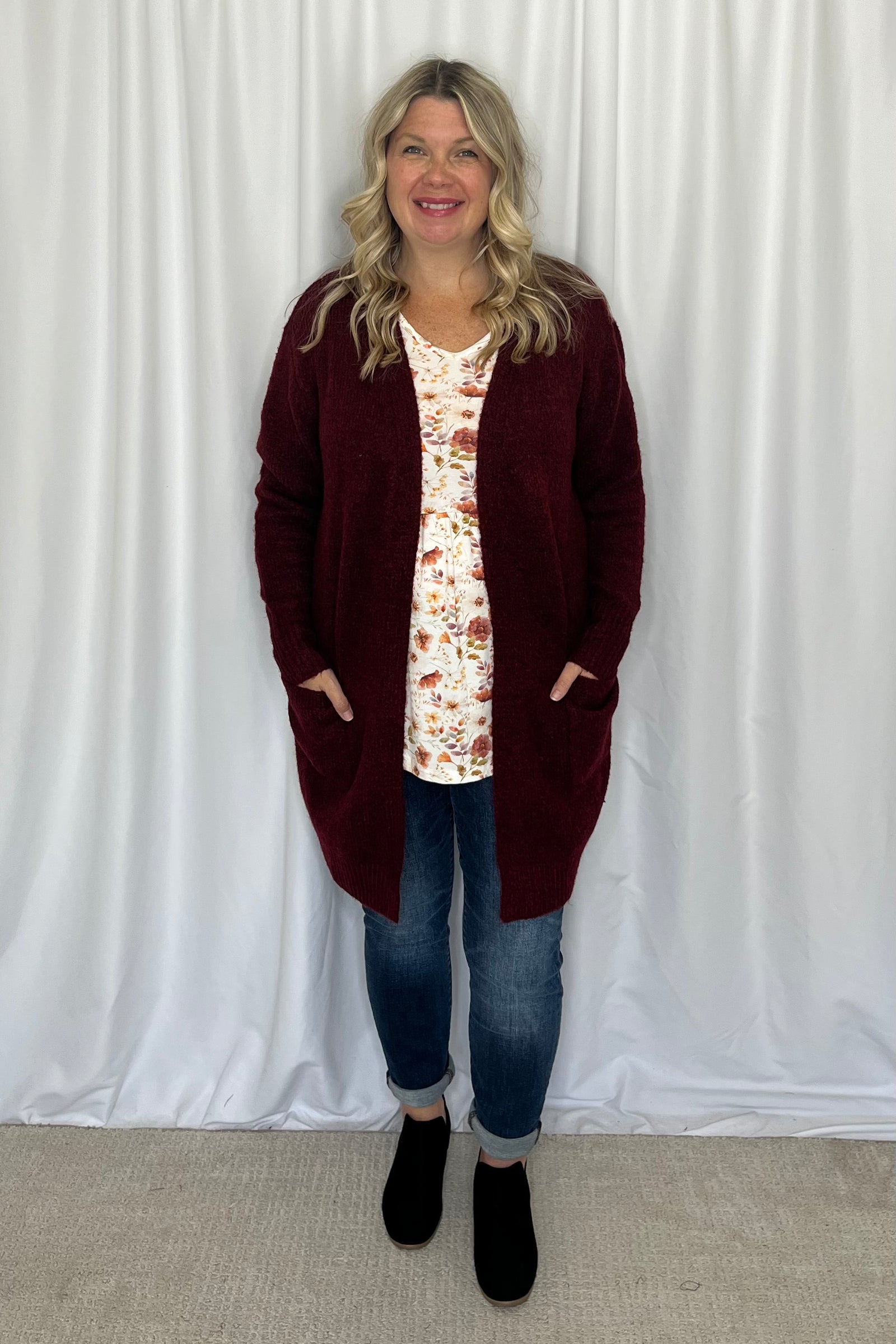 Michelle Mae "Madison" Cozy Cardigan - Burgundy