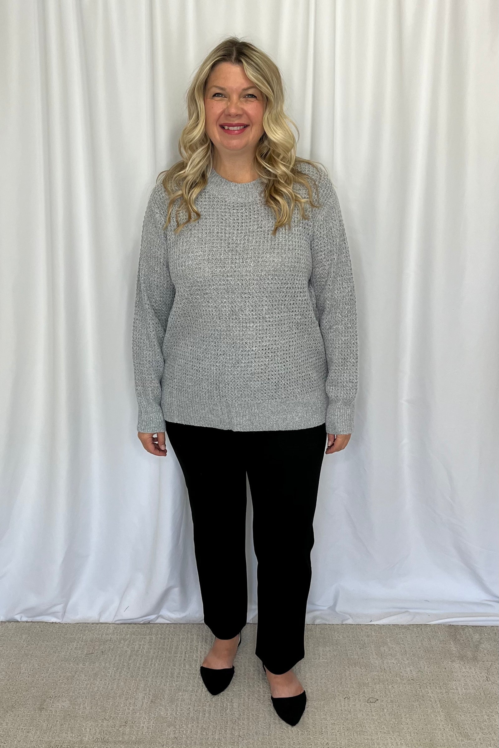 Heathered Waffle Knit Sweater - Heathered Grey