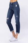 Judy Blue &quot;Bailey&quot; High Rise Distressed Boyfriend Denim - Dark Wash
