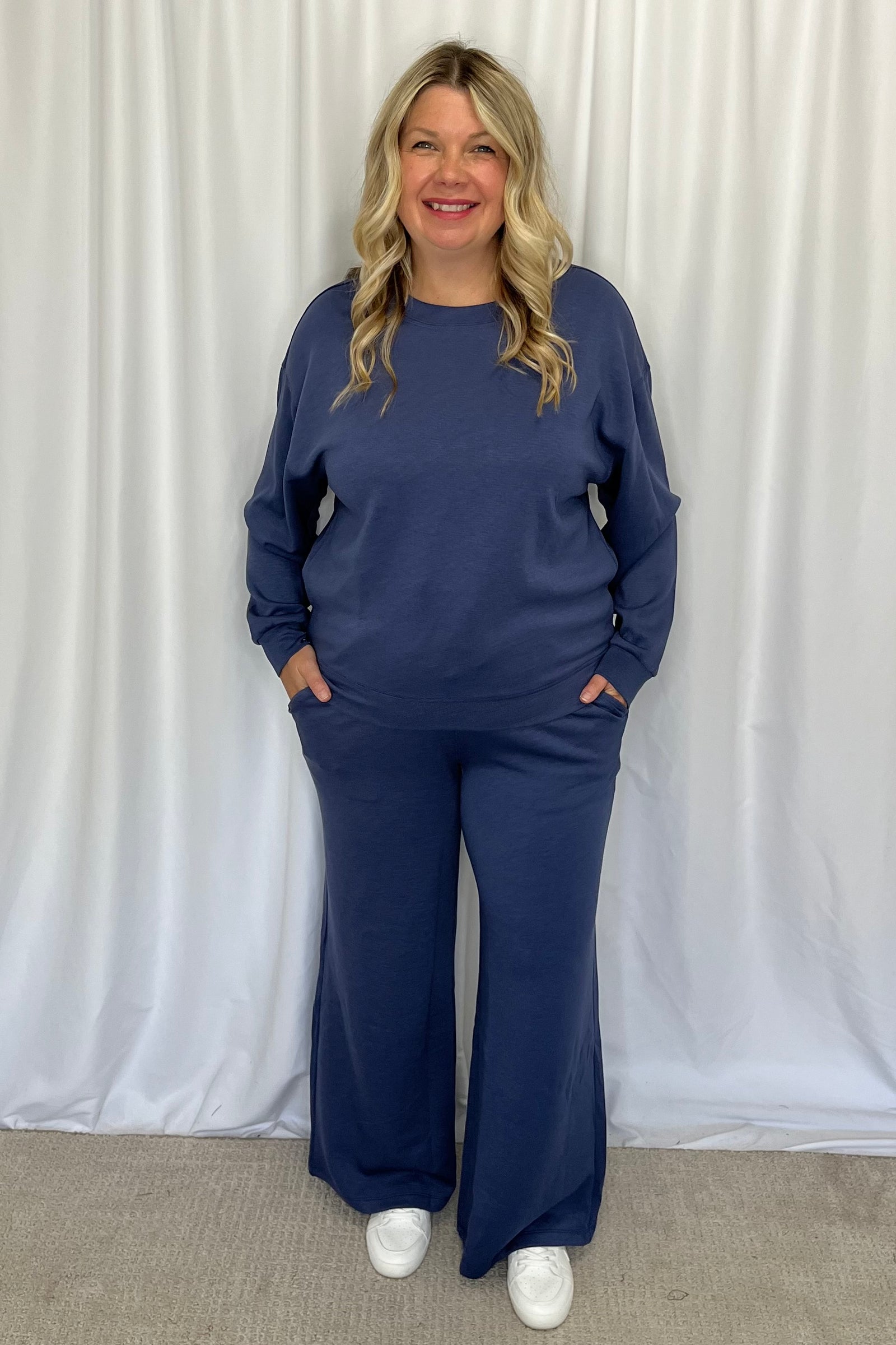 Paige Scuba Pullover and Pants 2 Piece Set - Indigo