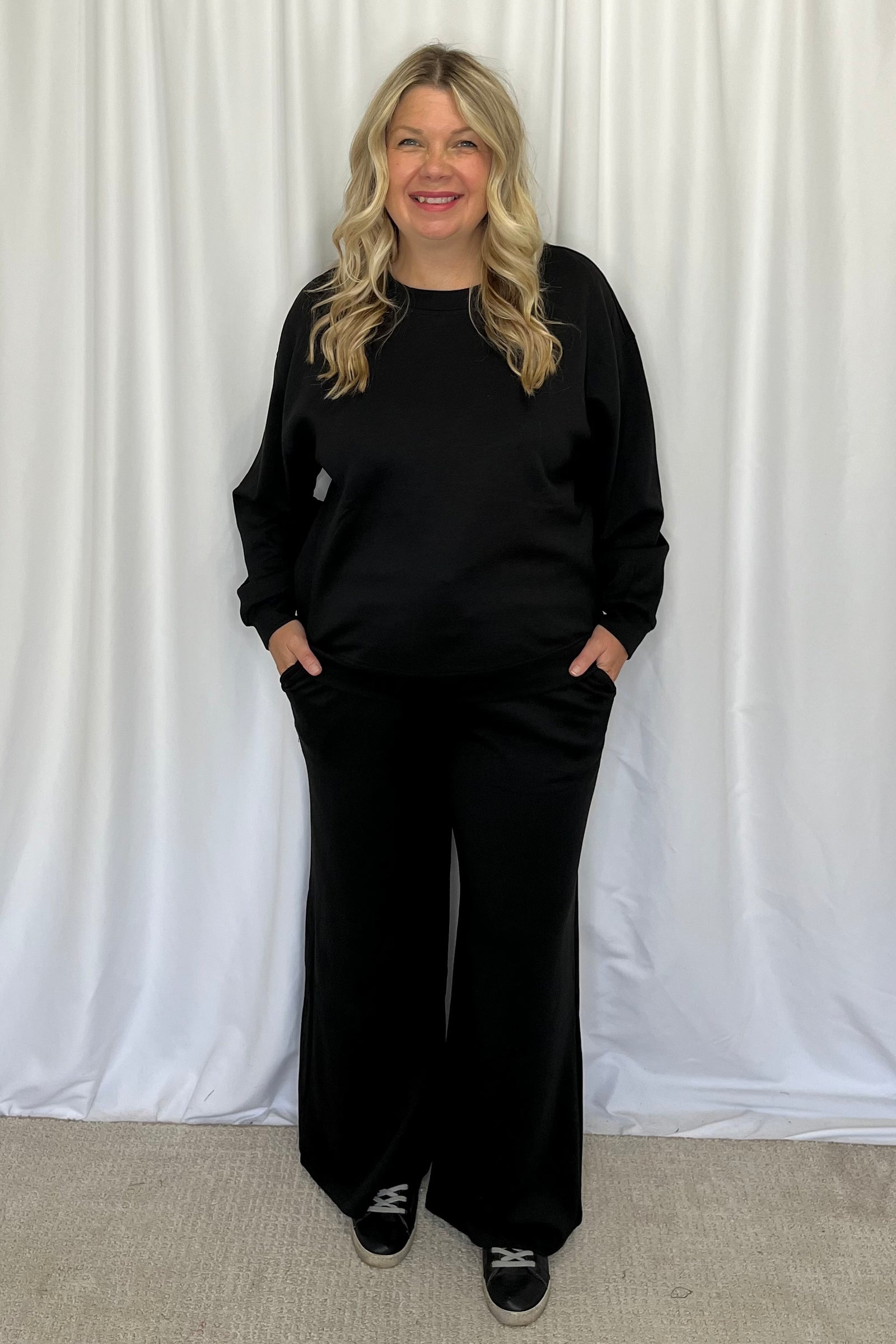 Paige Scuba Pullover and Pants 2 Piece Set - Black