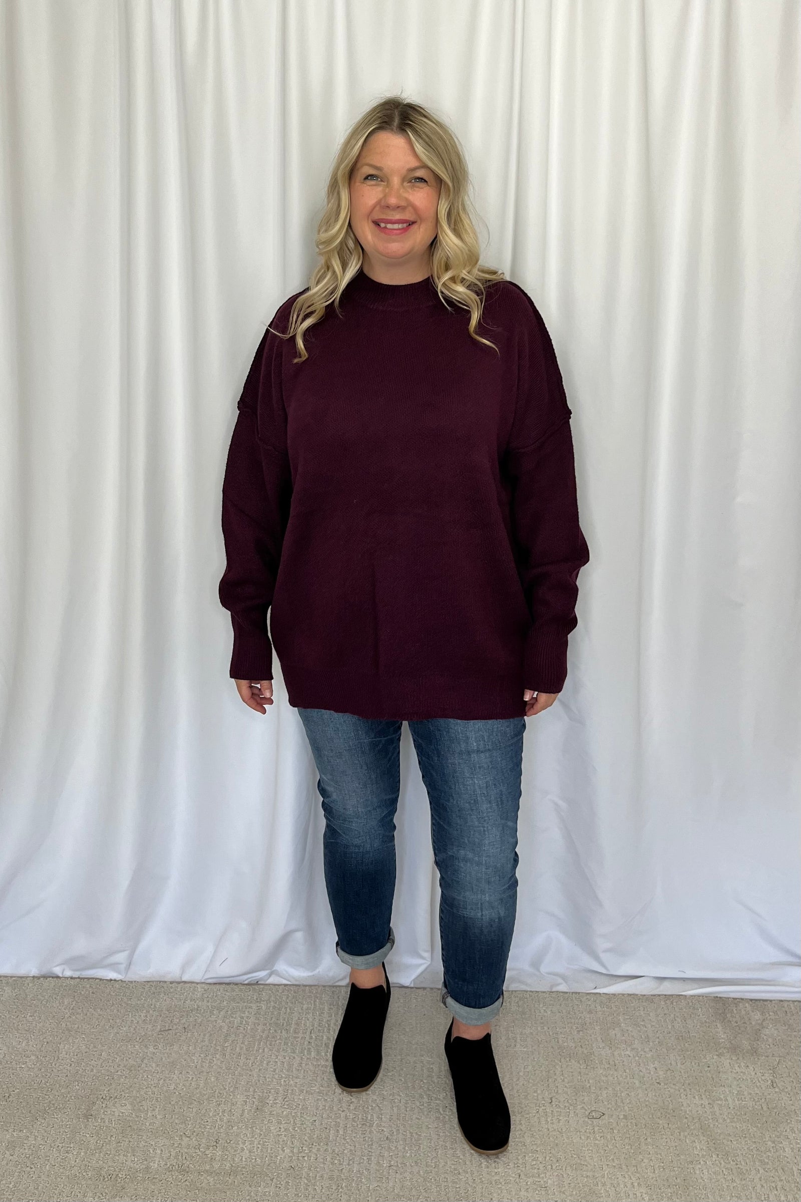 Michelle Mae Aurora Cozy Sweater - Dark Merlot