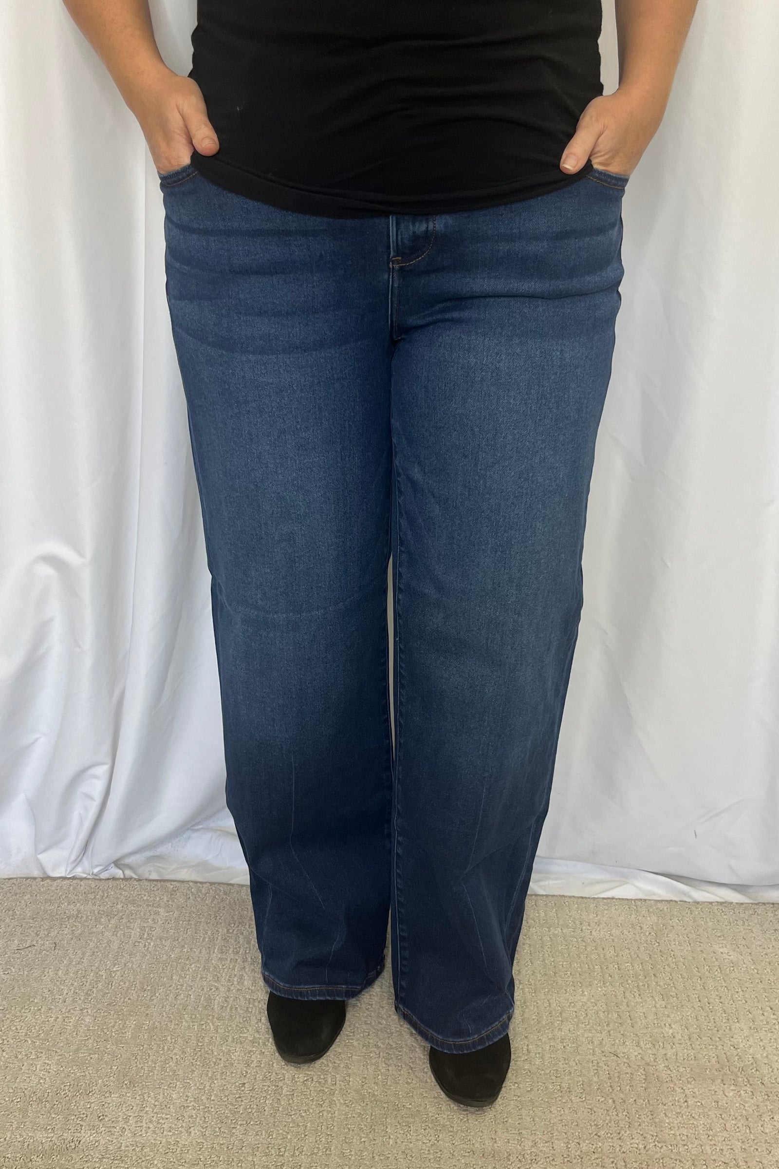 Risen "Alice" Mid Rise Non Distressed Wide Leg Denim - Dark Wash