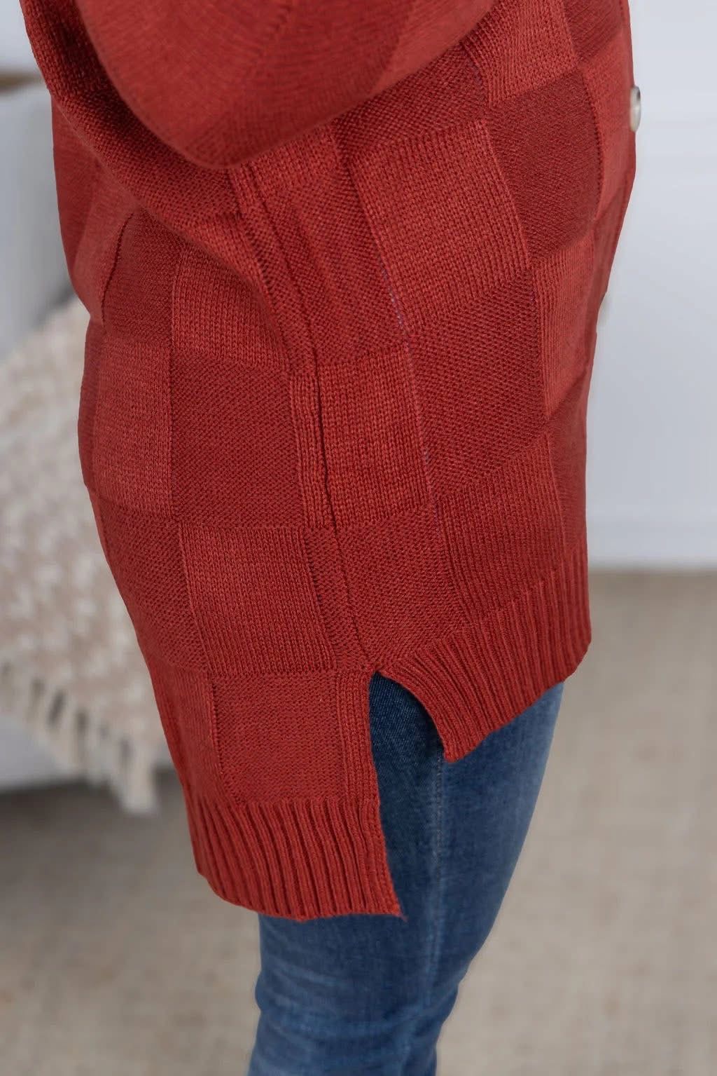 Michelle Mae &quot;Chelsea&quot; Checkered Cardigan - Brick