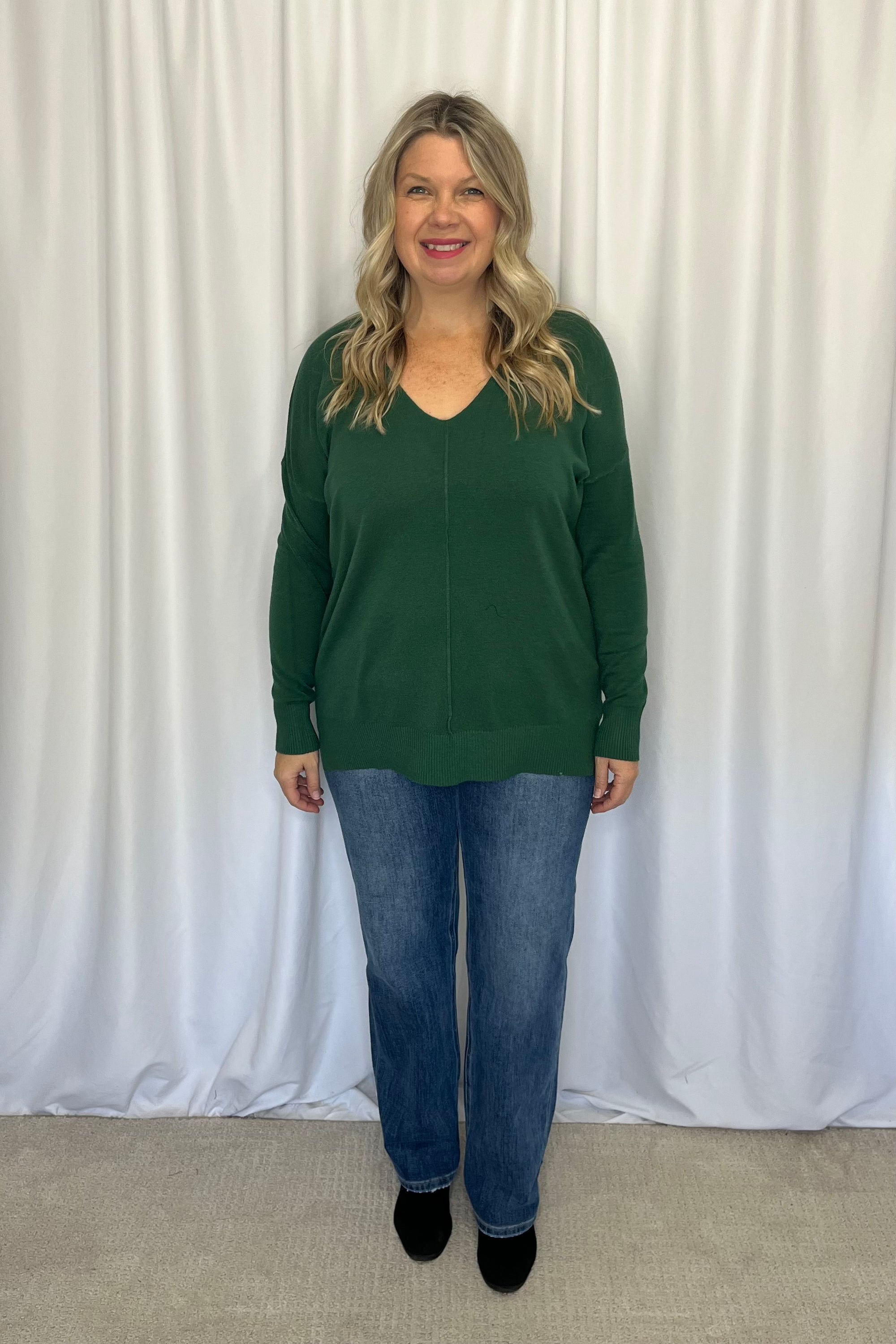 Evelyn Front Seam Sweater - Dark Green
