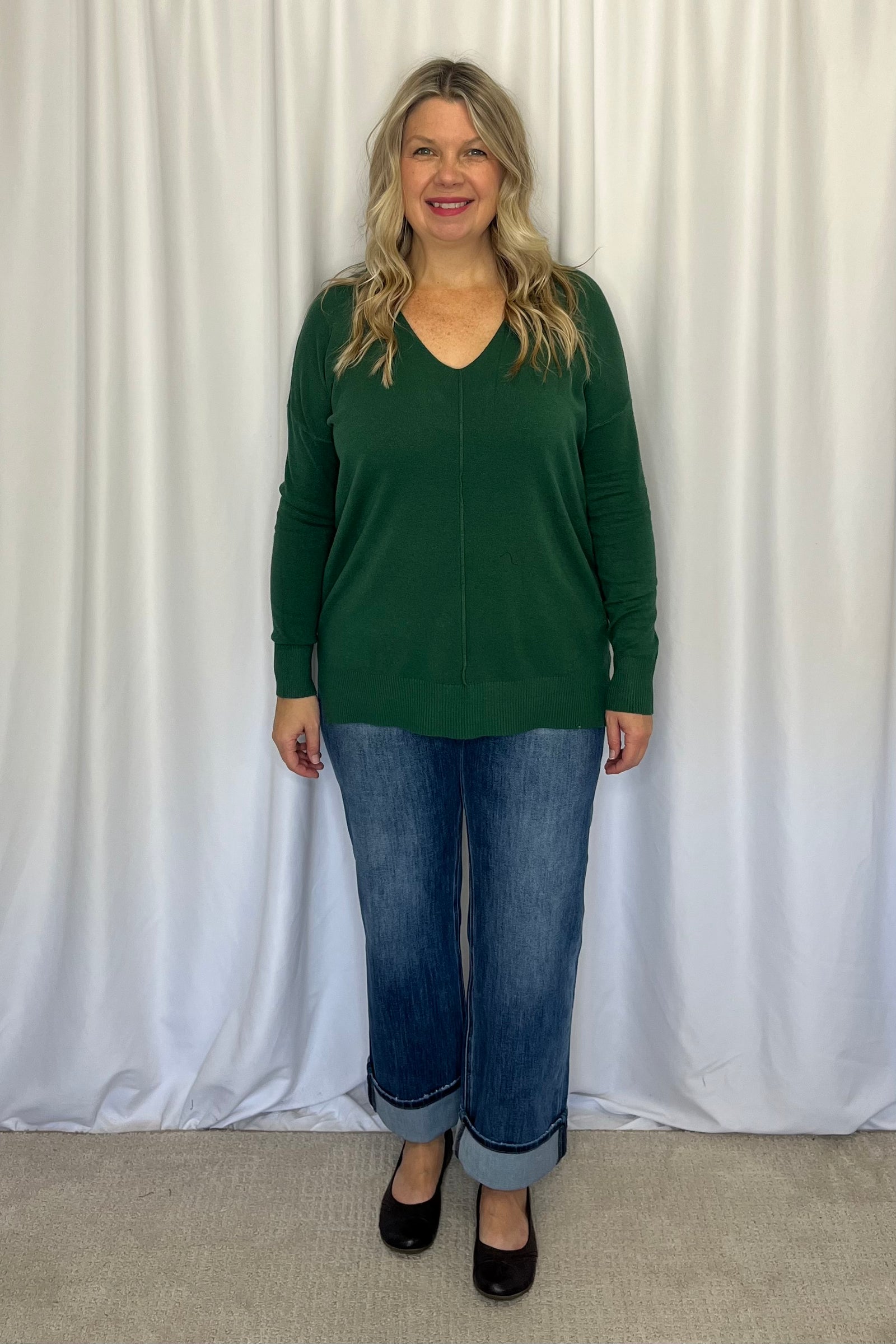 Evelyn Front Seam Sweater - Dark Green