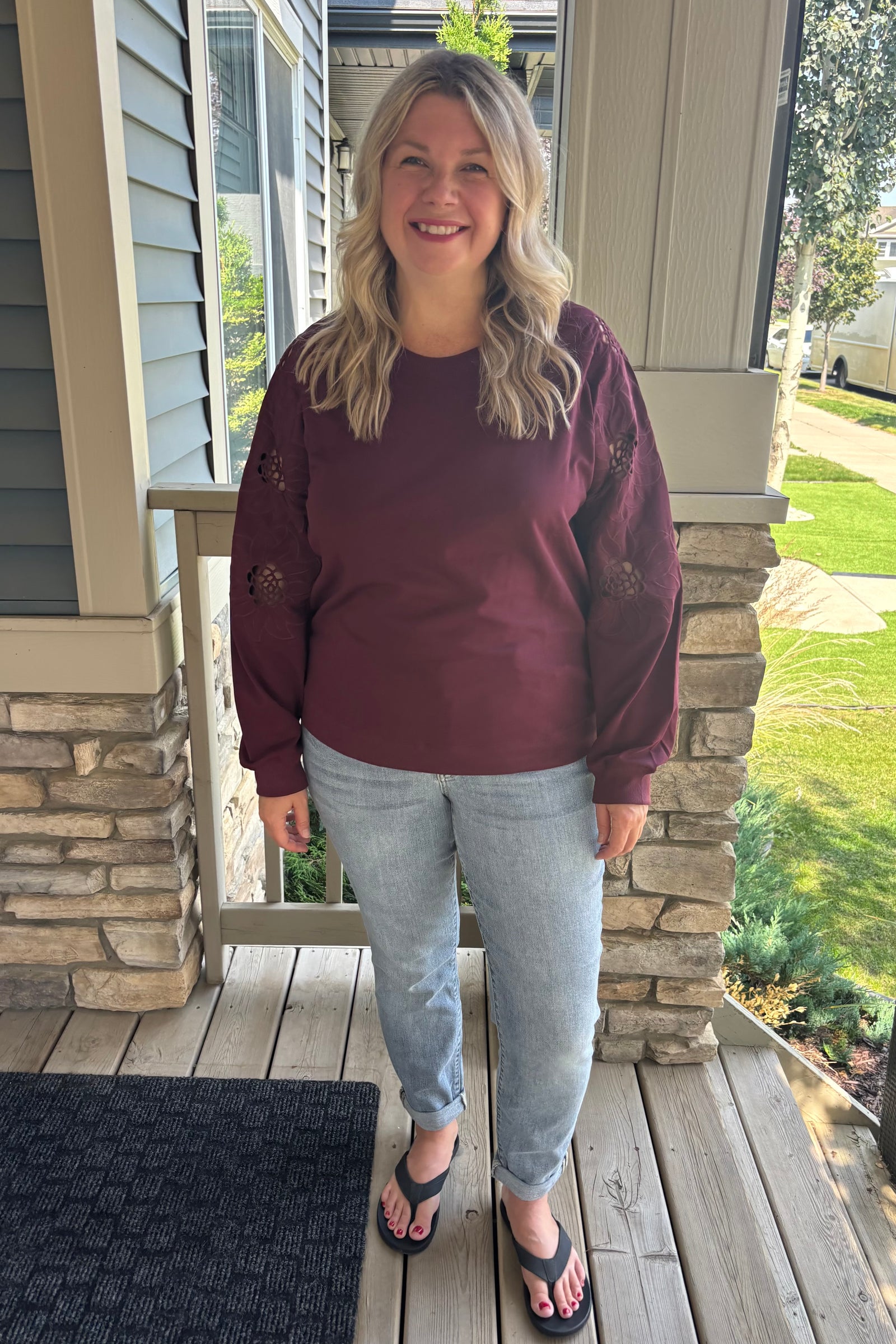 Josie Embroidery Sleeve Pullover - Plum