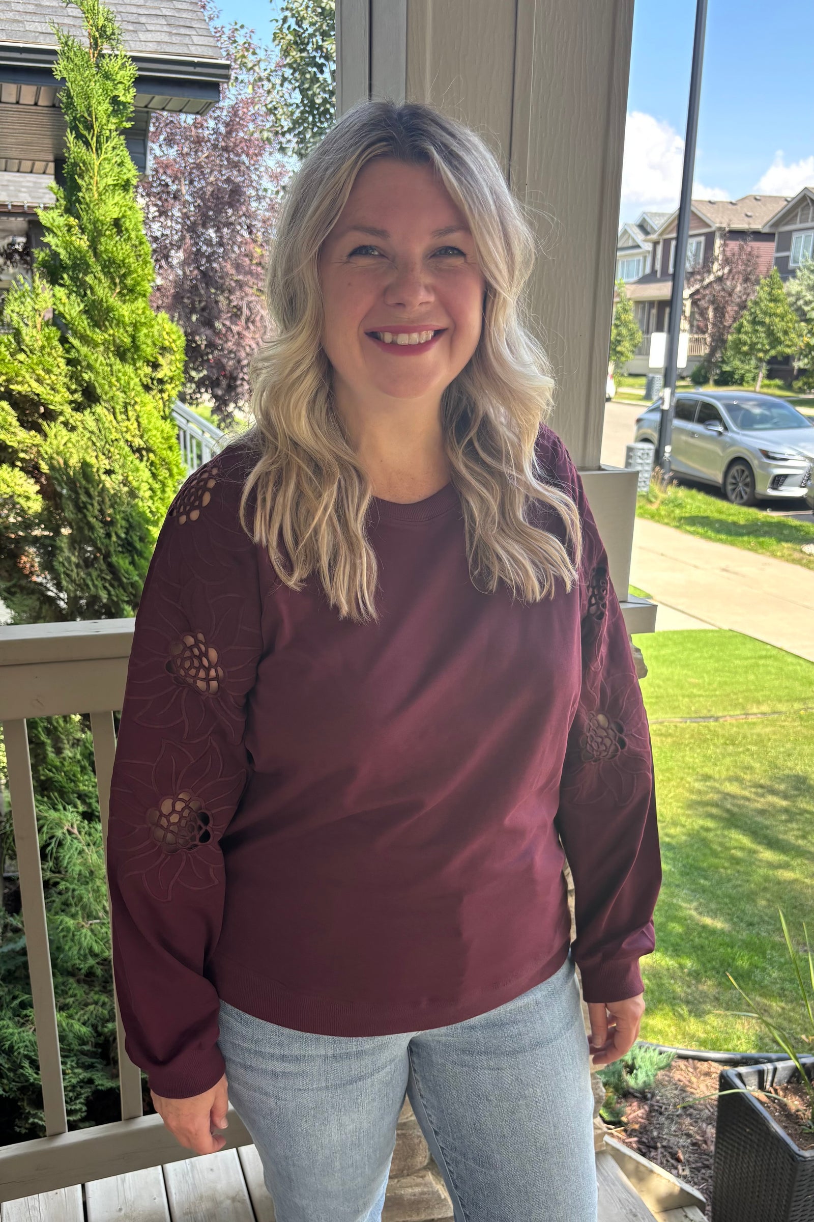 Josie Embroidery Sleeve Pullover - Plum
