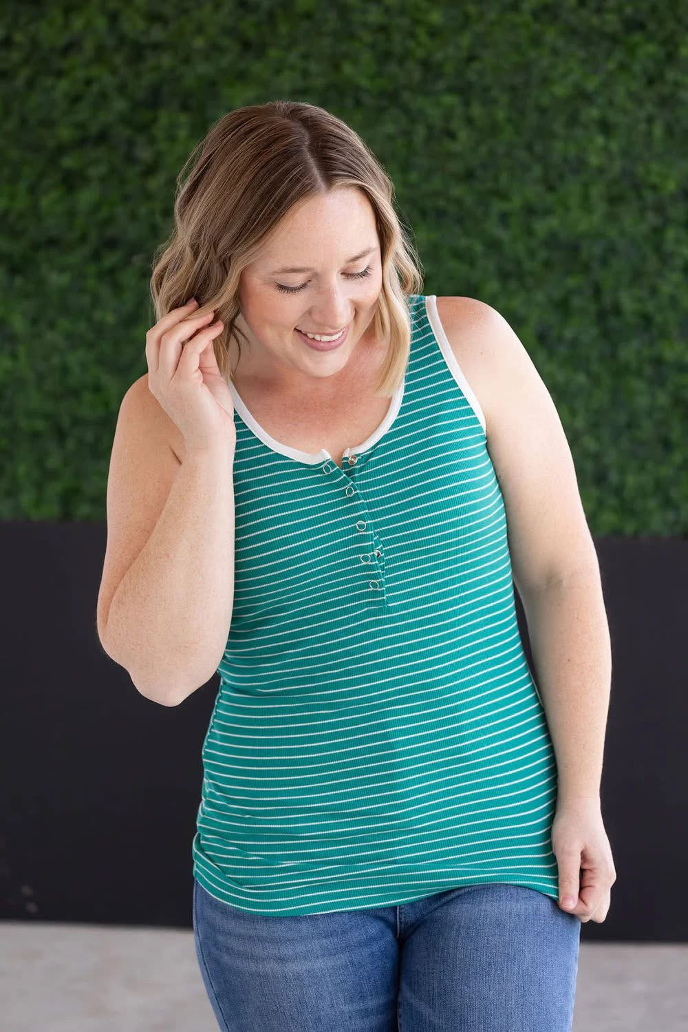 Michelle Mae Shiloh Button Snap Tank - Green