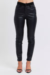 Judy Blue &quot;Lilith&quot; High Rise Faux Leather &amp; Denim Skinny Jeans - Jet Black