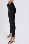 Judy Blue &quot;Lilith&quot; High Rise Faux Leather &amp; Denim Skinny Jeans - Jet Black