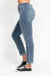 Judy Blue &quot;Lennon&quot; High Rise Bleach Splash Boyfriend Denim - Dark Mid Wash