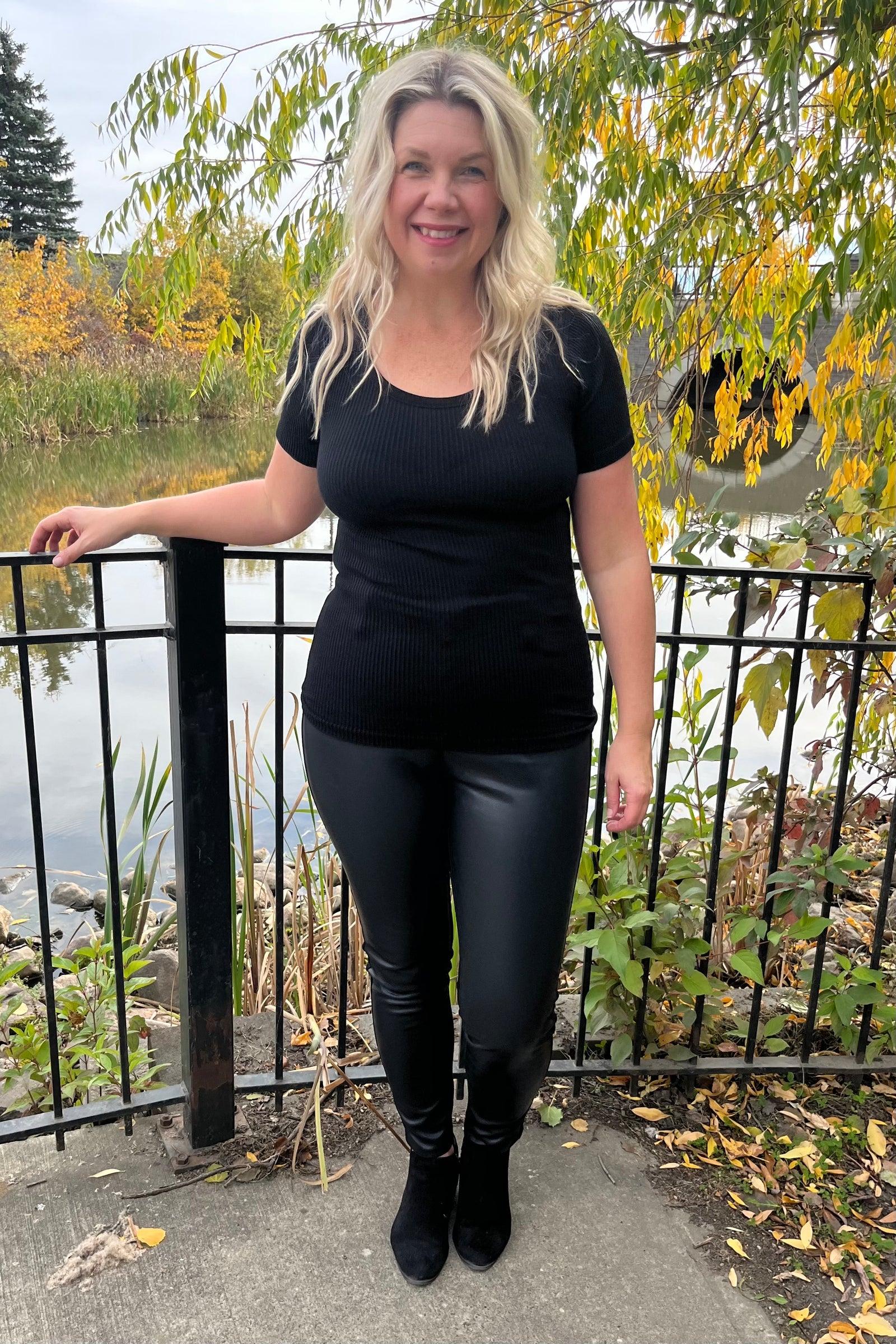 Judy Blue "Lilith" High Rise Faux Leather & Denim Skinny Jeans - Jet Black