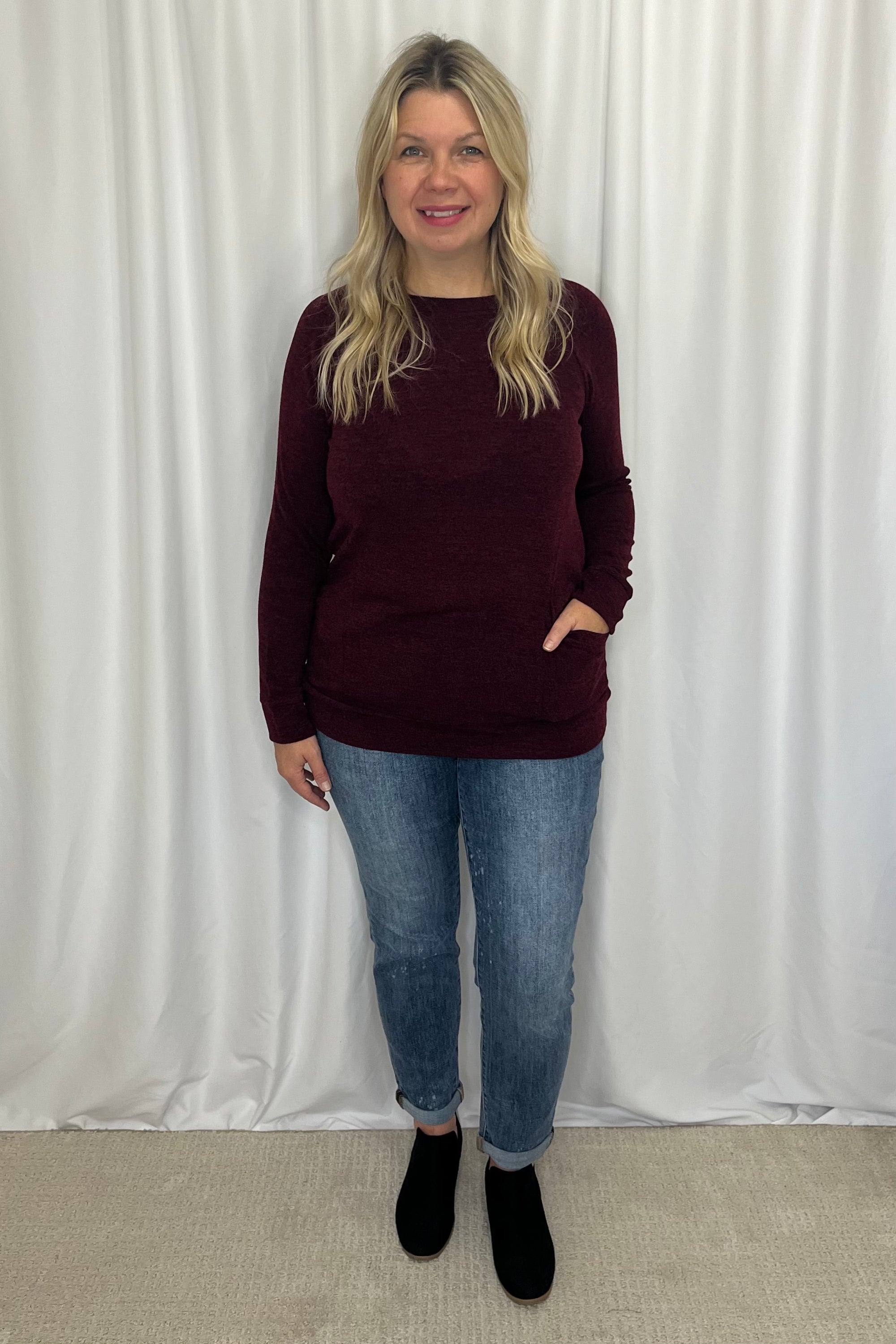 Adeline Sweater with Pockets - Wine